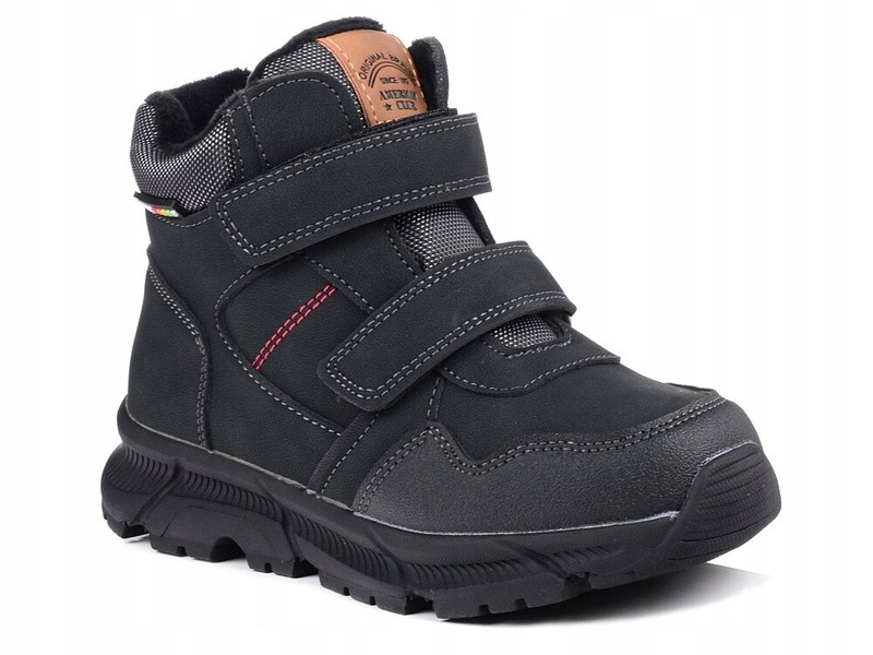 Buty dziecięce chłopięce zimowe na rzepy czarne American Club XD 141 34