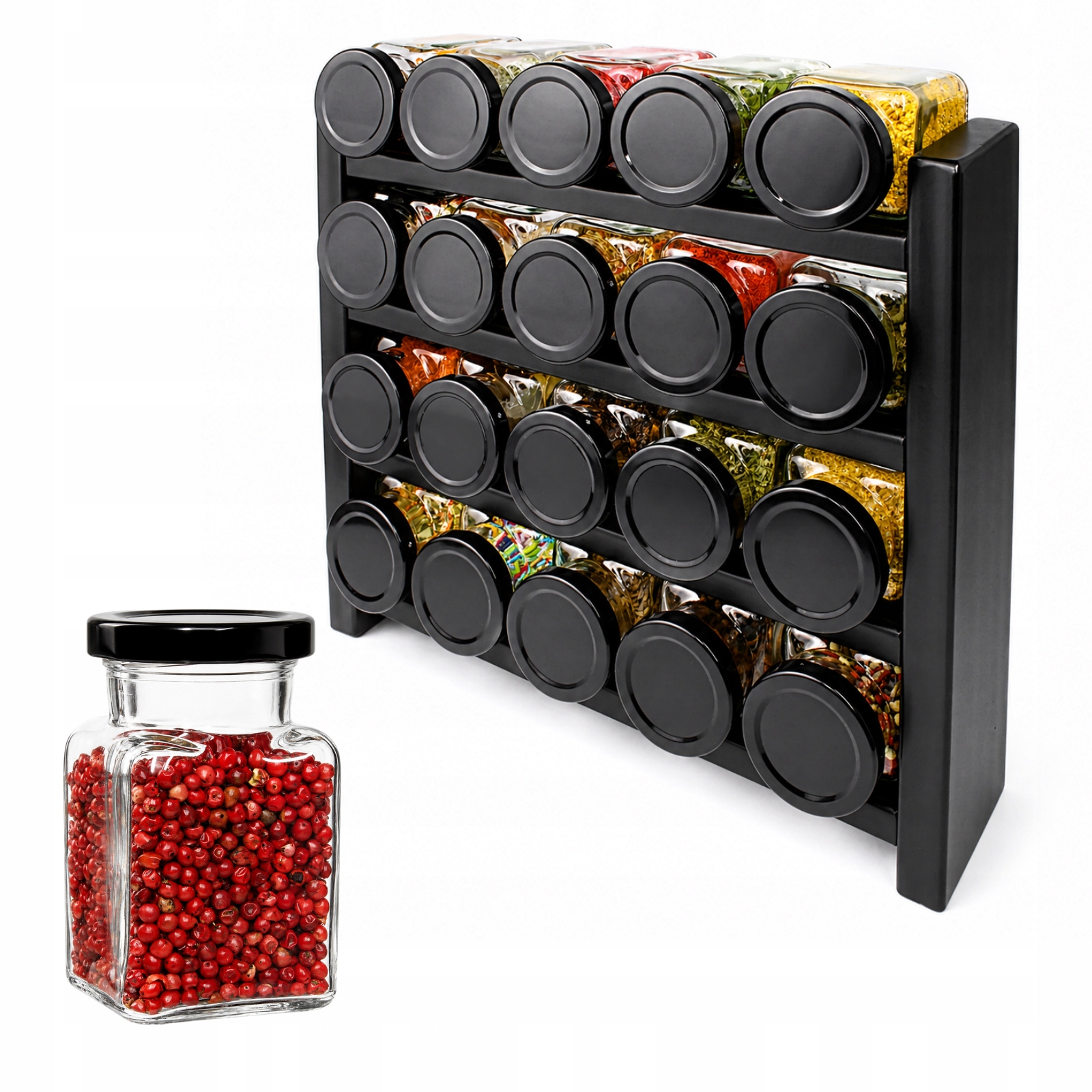 organizér na korenie Stojak a 20 nádobiek 150 ml