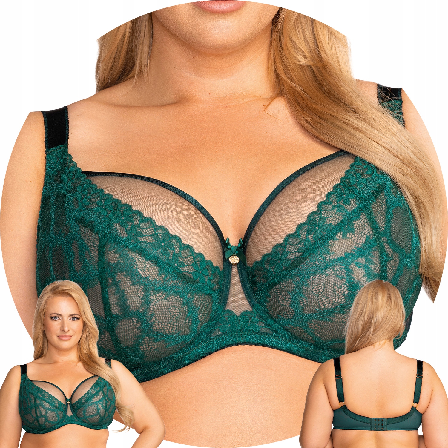 Nessa Nadine N550 zelený tyl s krajkou a kosticemi Měkká podprsenka 100H Soft