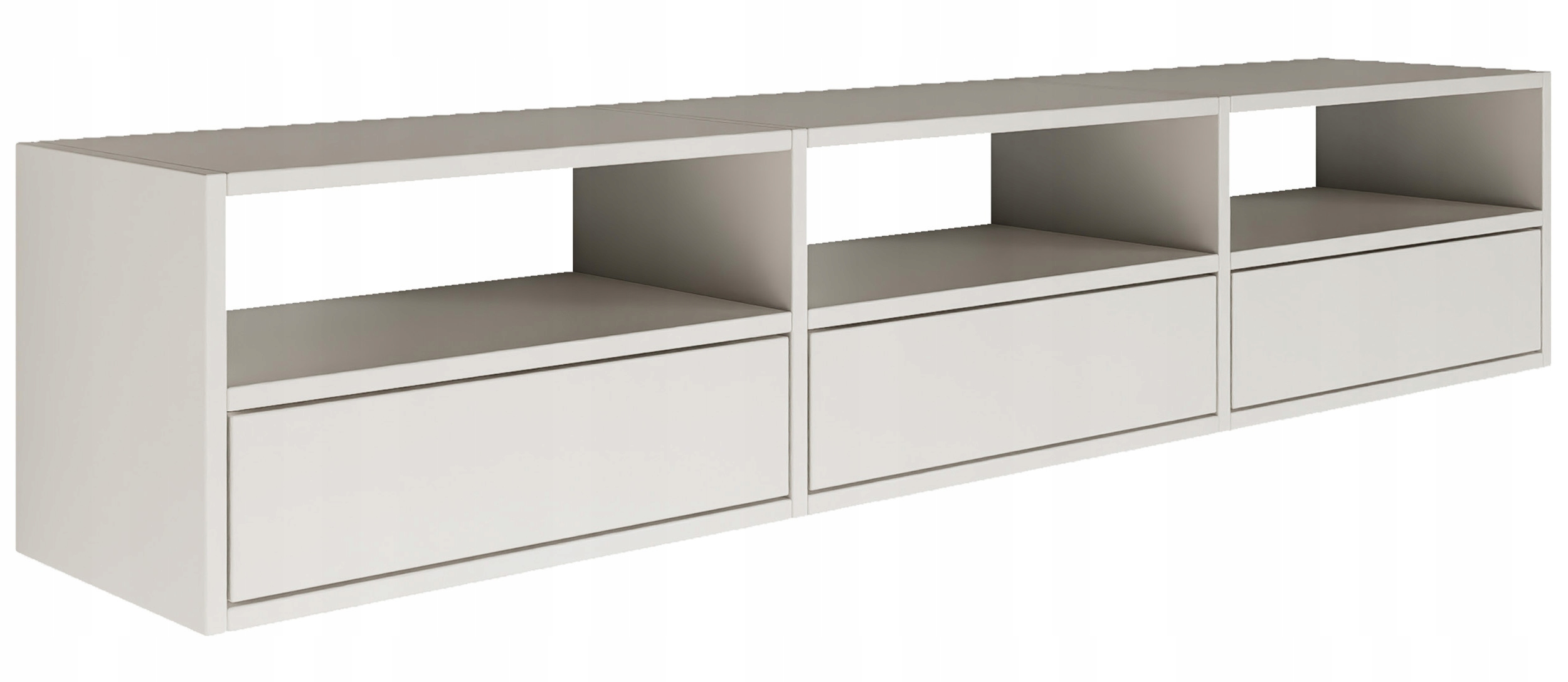 Závěsná Rtv skříňka Framme se třemi klapkami a výklenky, 150 cm, bílá