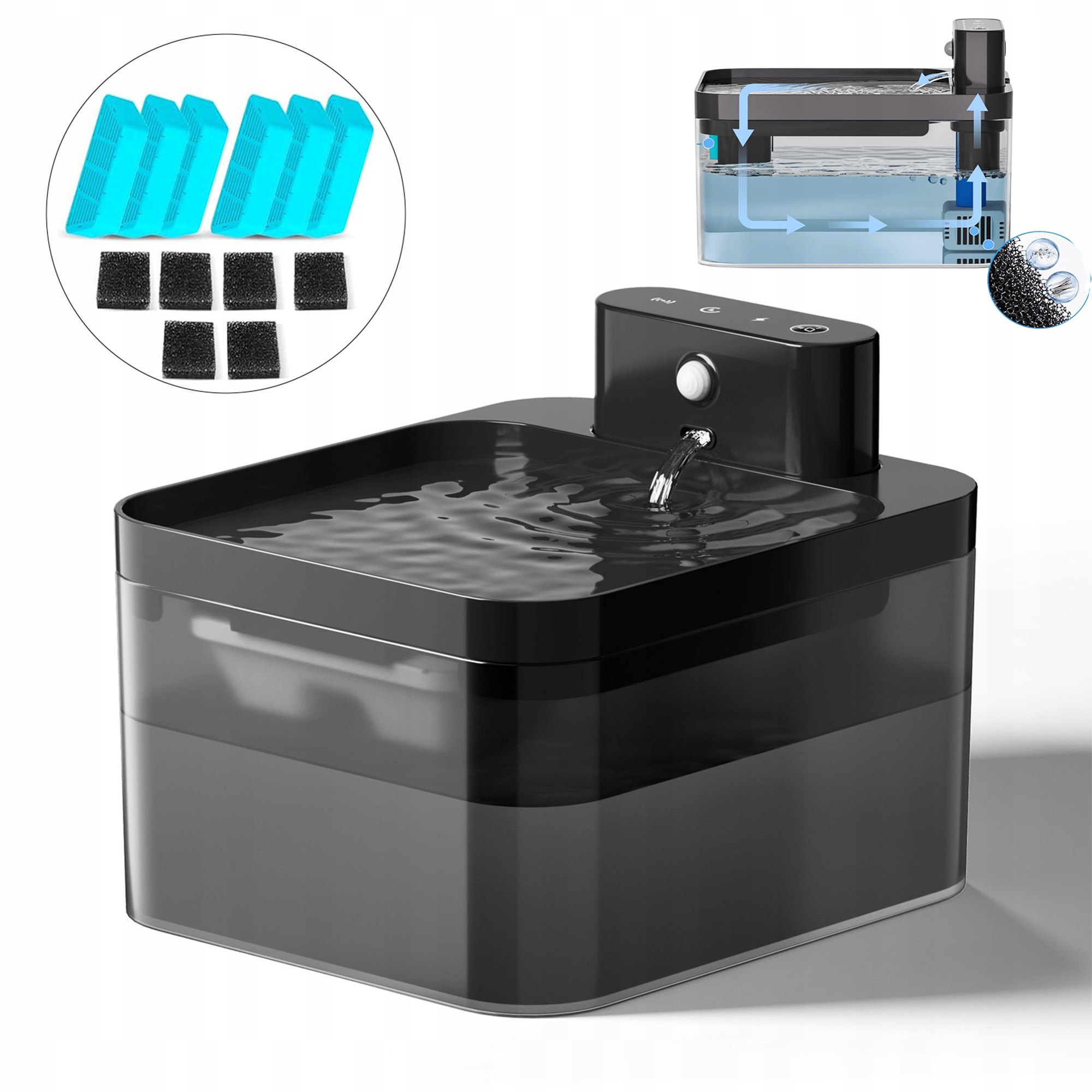 Levně Fontána Pro Kočky 2.2L Ir Senzor 3 Režimy Filtr