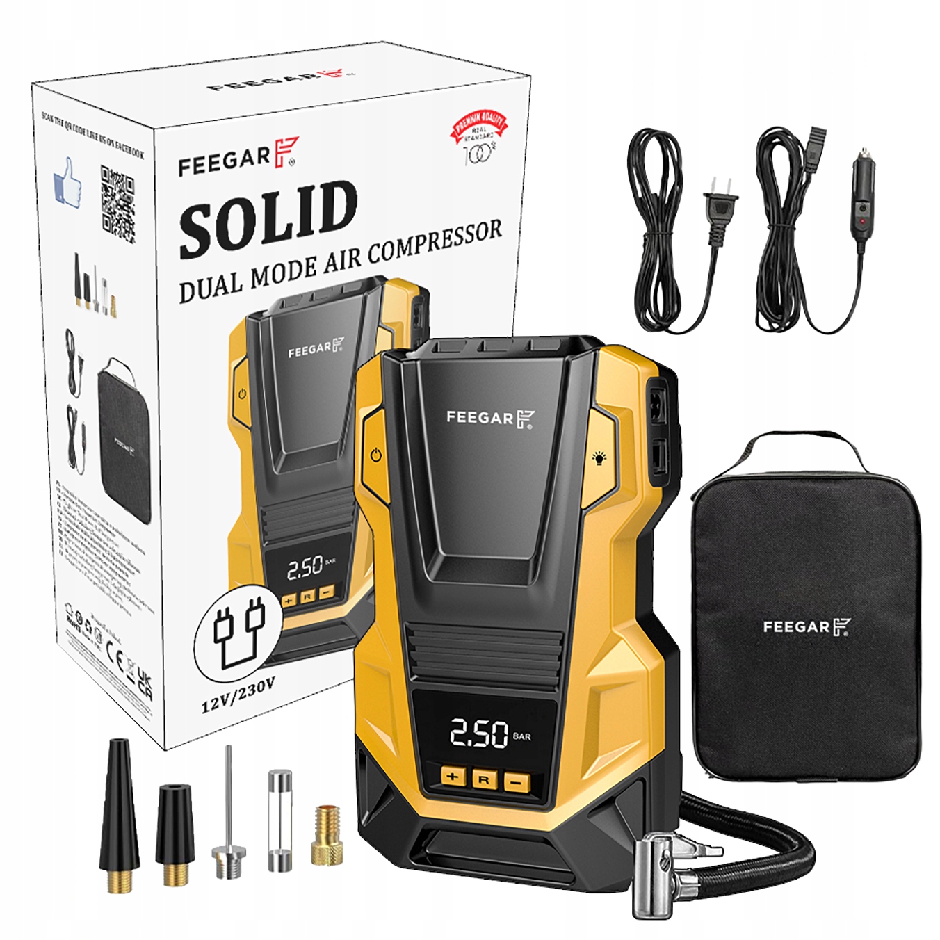 Kompresor do auta 12V 230V Feegar Elektrická Pumpa do auta na kolesá