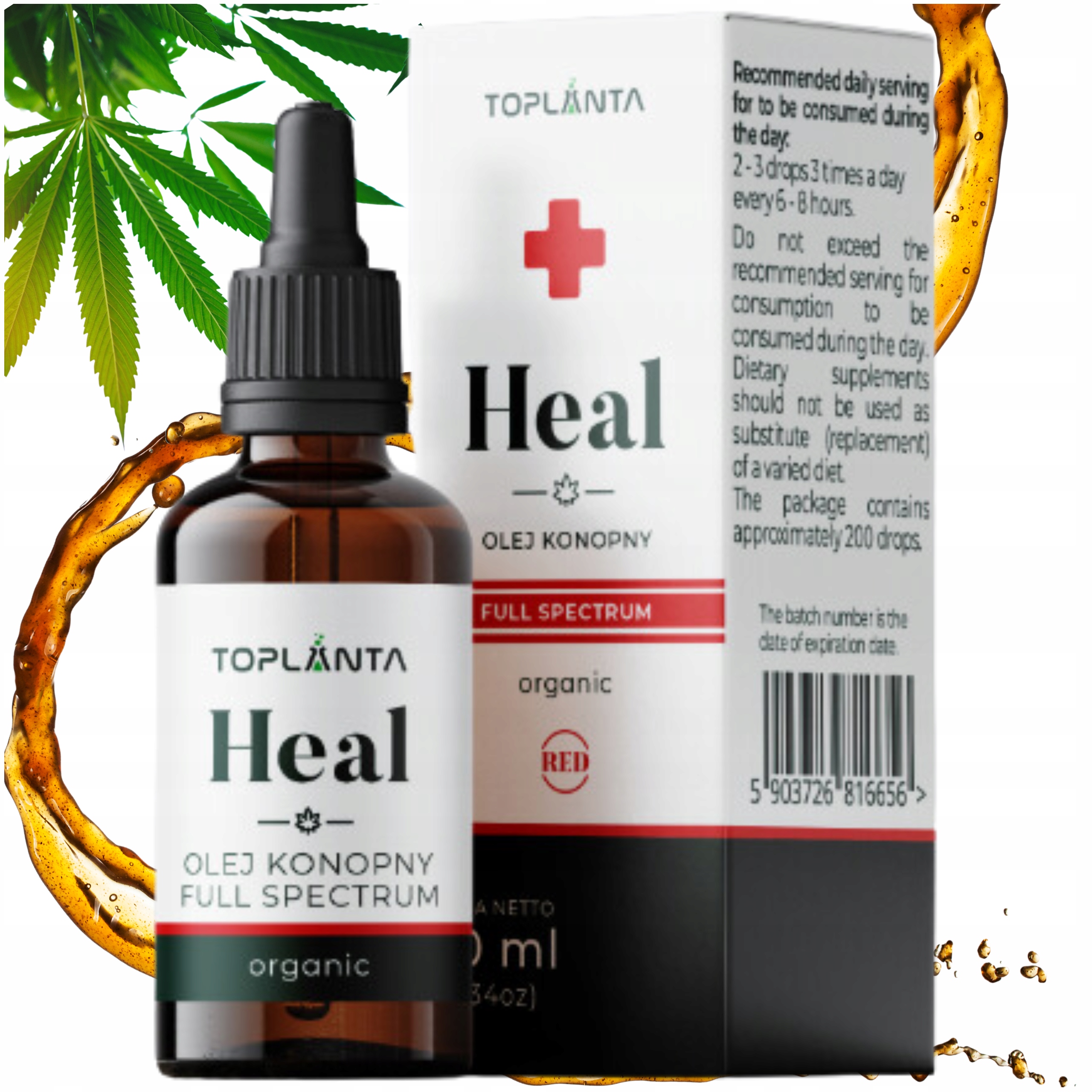 Olej konopny 15% Heal RED - 10 ml od ToPlanta Suplement Diety