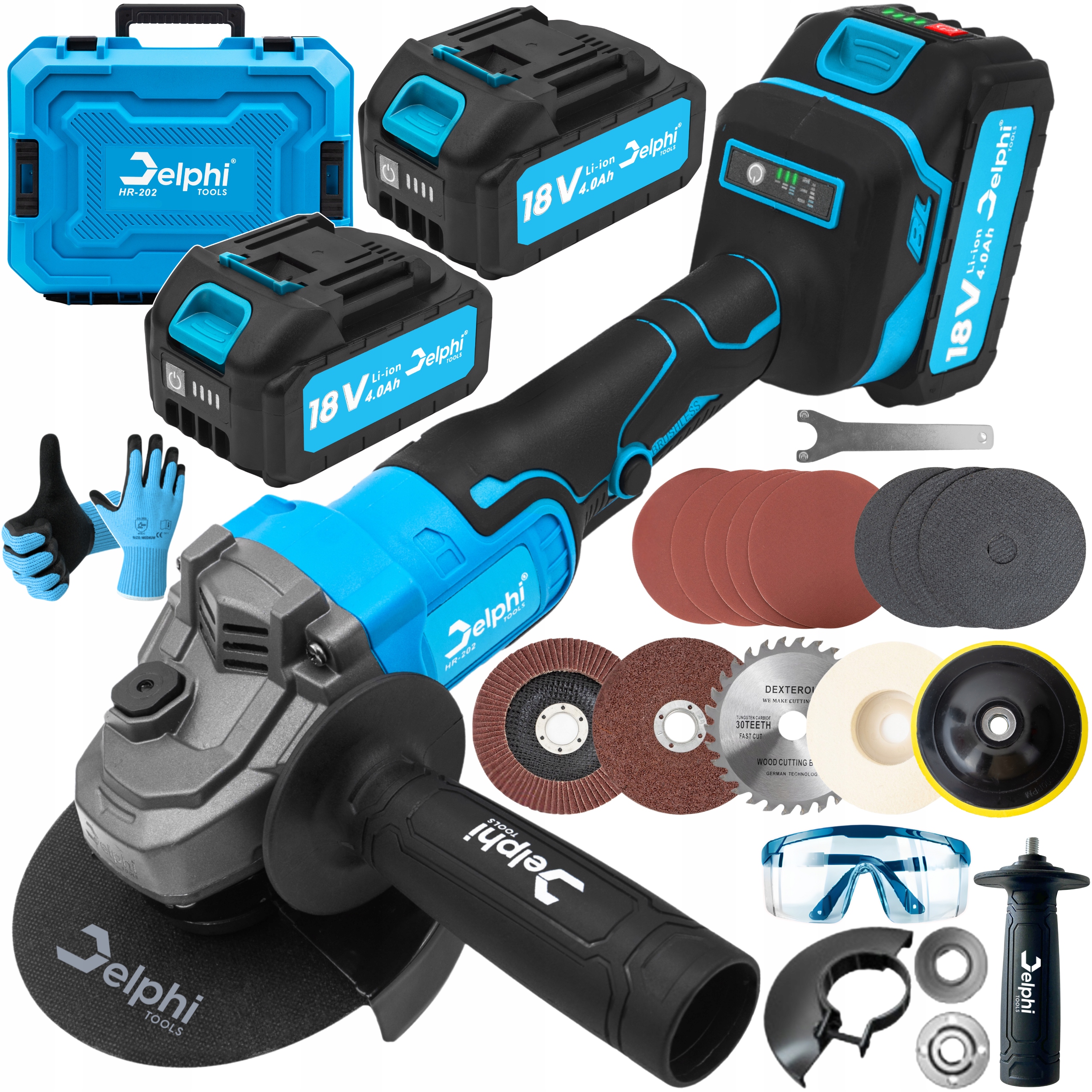 Szlifierka Kątowa Akumulatorowa Bezszczotkowa Gumówka Kątówka 2xAKU 4.0 Ah