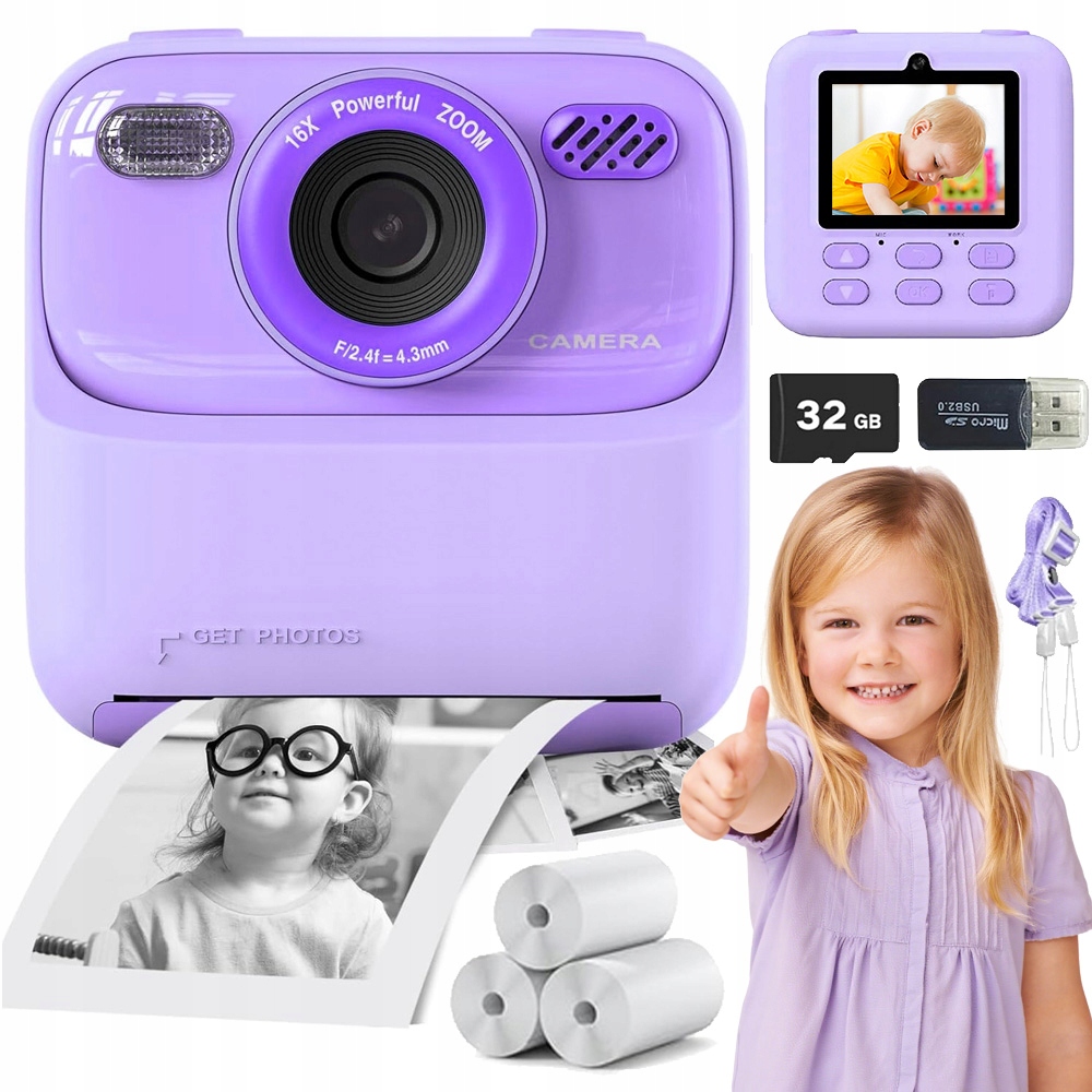 Digitální Fotoaparáty Pro Děti Okamžité Multifunkční 1080P 32G Fialový