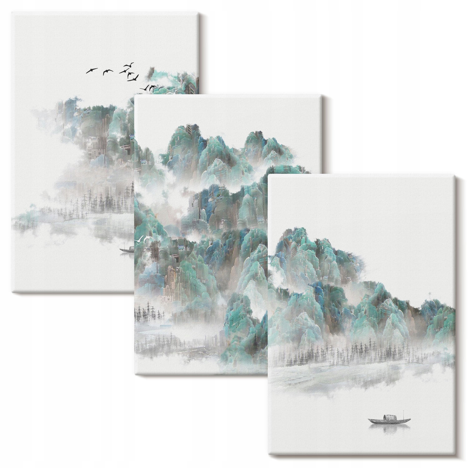 Vícedílný Obraz Na Plátně Hory Mraky Ptáci loď Japandi 3x 20x30 cm