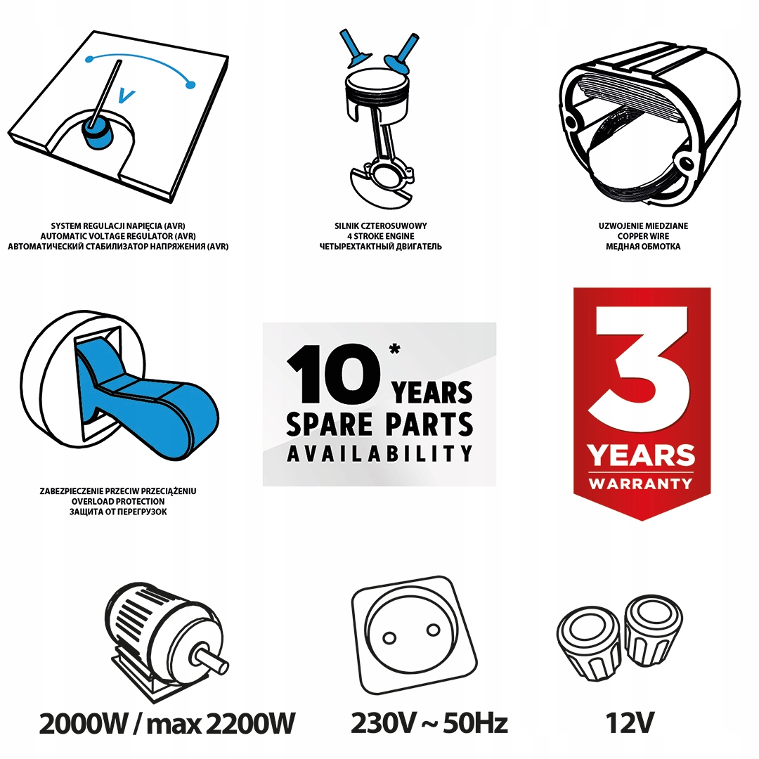 Agregat prądotwórczy 2000W - 2200W GRAPHITE Rozruch ręczny