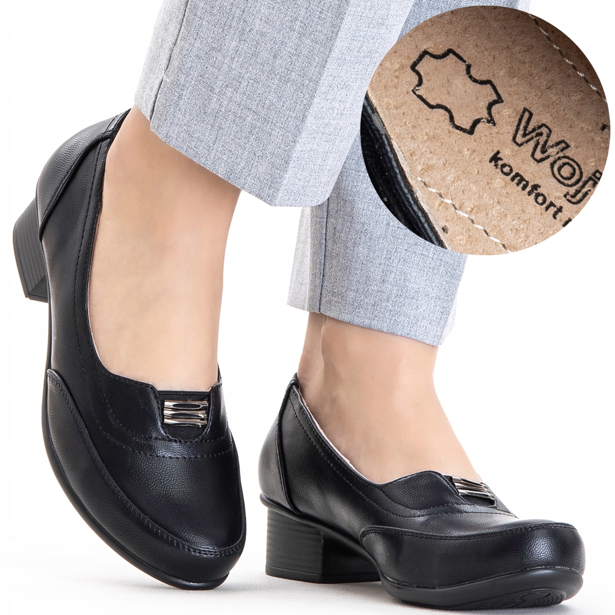 Lodičky na podpatku Širší měkká stélka, Kůže pohodlné lehké Wojtyłko 38