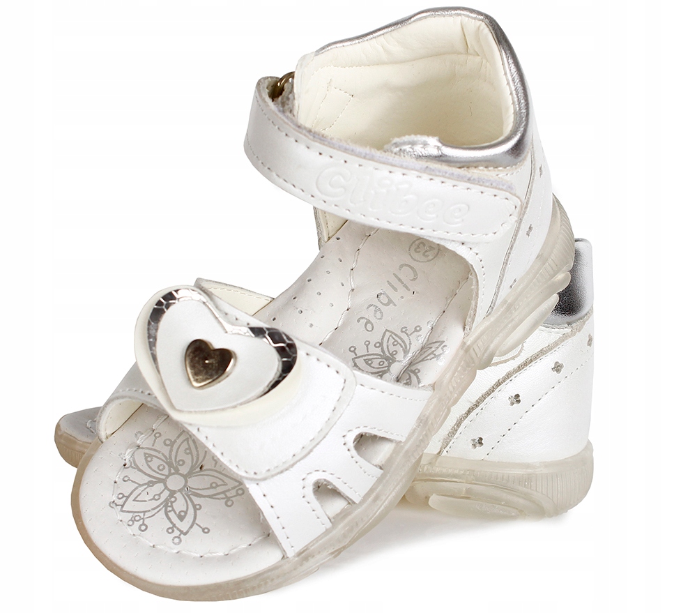 Sandały białe srebrne skórzane profilowane clibee rzepy 23 Płeć dziewczynki