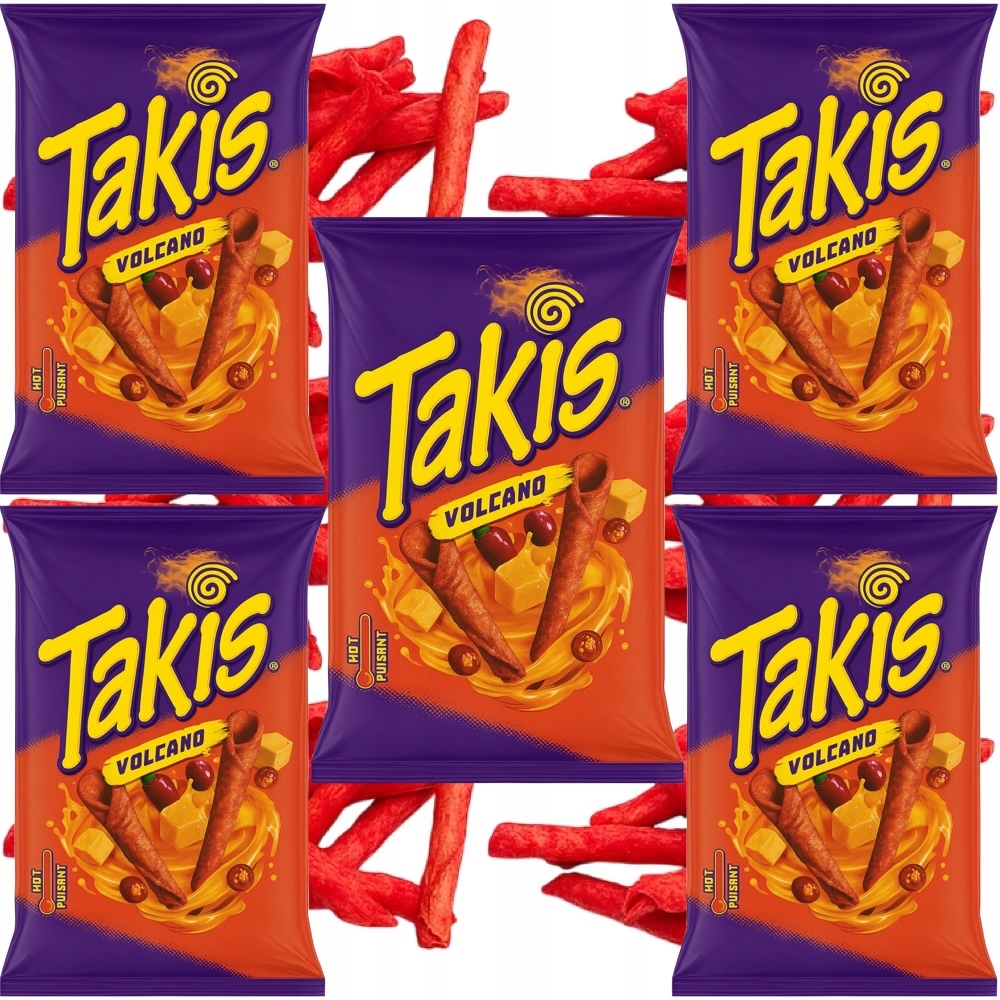 5 x Chipsy Kukuřičné křupky Tortilla Chips Hot Sýrové Volcano 100 g Takis