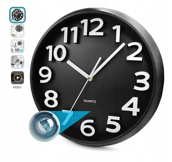 Mini špionážní kamera v hodinách Zegar Full Hd 4K kvalita s vestavěnou kartou