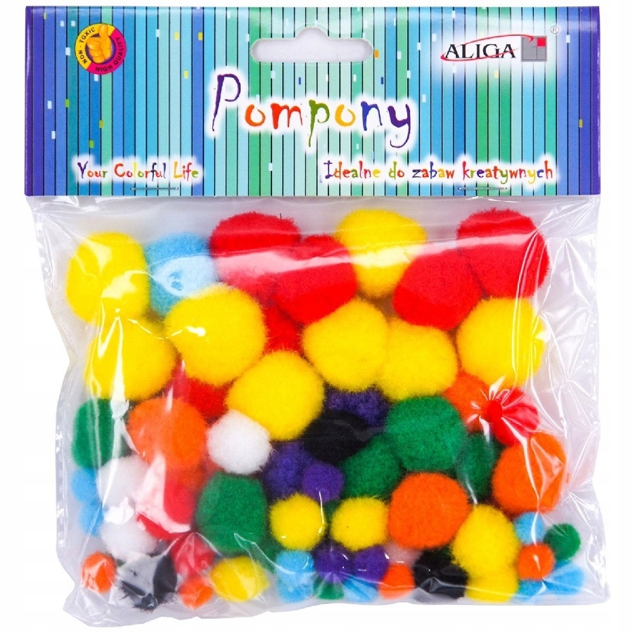 Miękkie Pompony AKRYLOWE MIX 60 szt Pompony Dekoracyjne Do Prac Kreatywnych