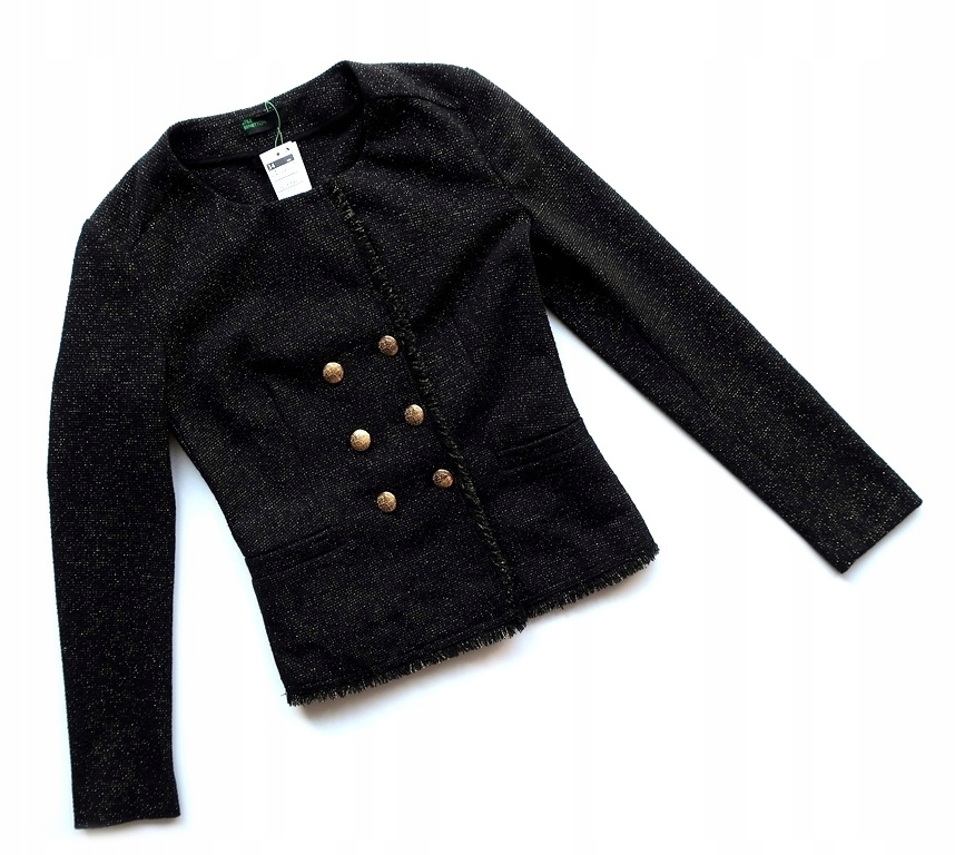 Benetton Xs Černé Sako Se Zlatým Brokátem, Přiléhavý Střih