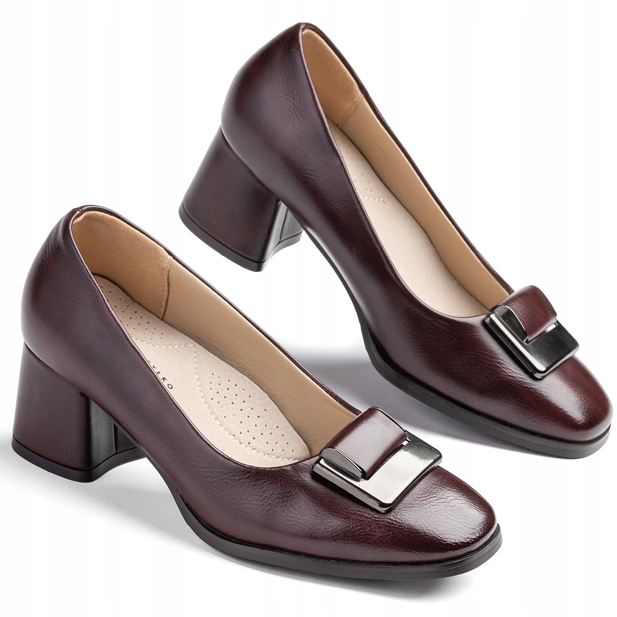 Elegantní lodičky z nízké kůže, pohodlná kostka, klasika, bordó Wojtyłko 37