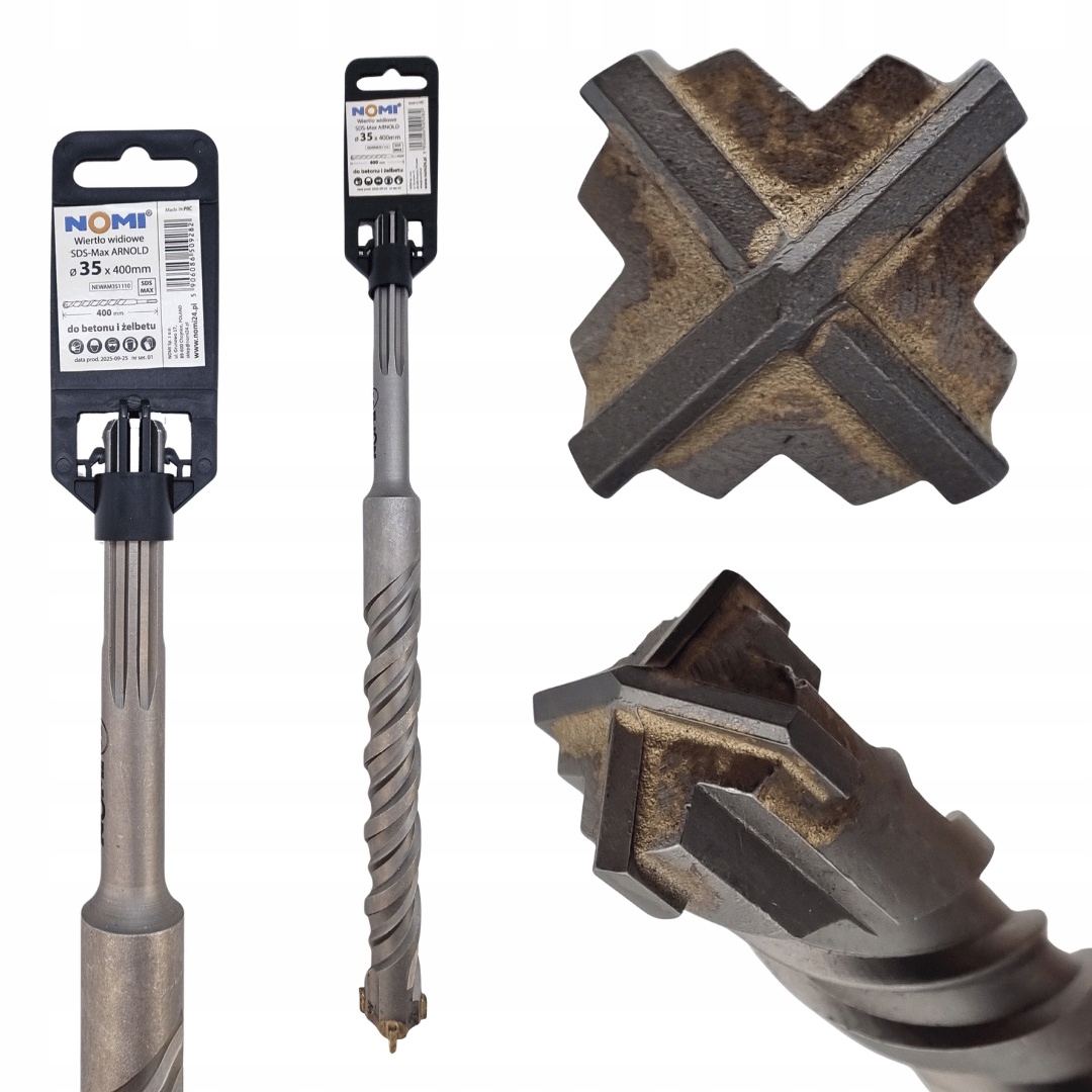 Wiertło widiowe Sds-max Arnold 35x400mm stal Cr-Mo 4ostrzowe do betonu Nomi