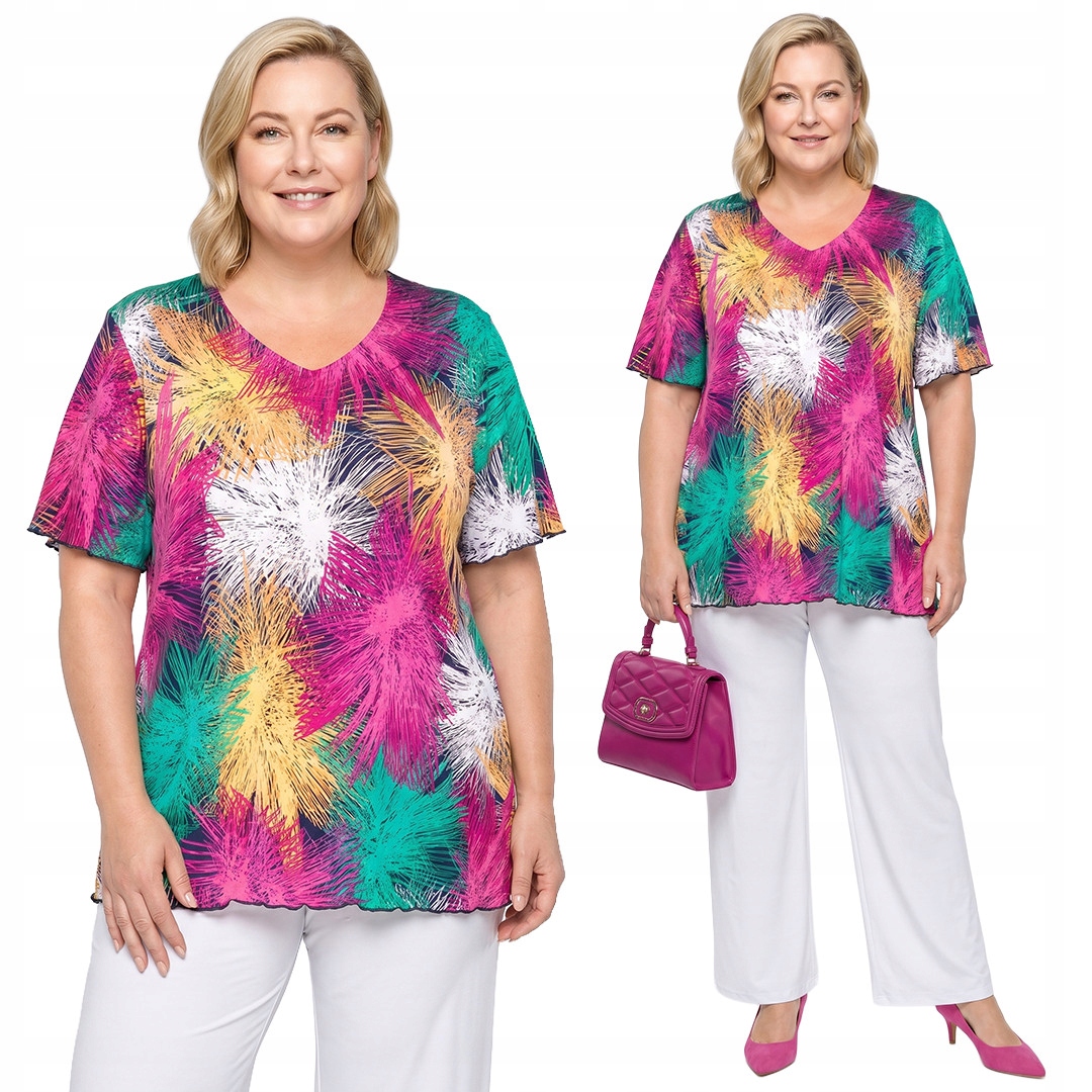 Košile se zelenými a růžovými vzory plus size velikost 60/62