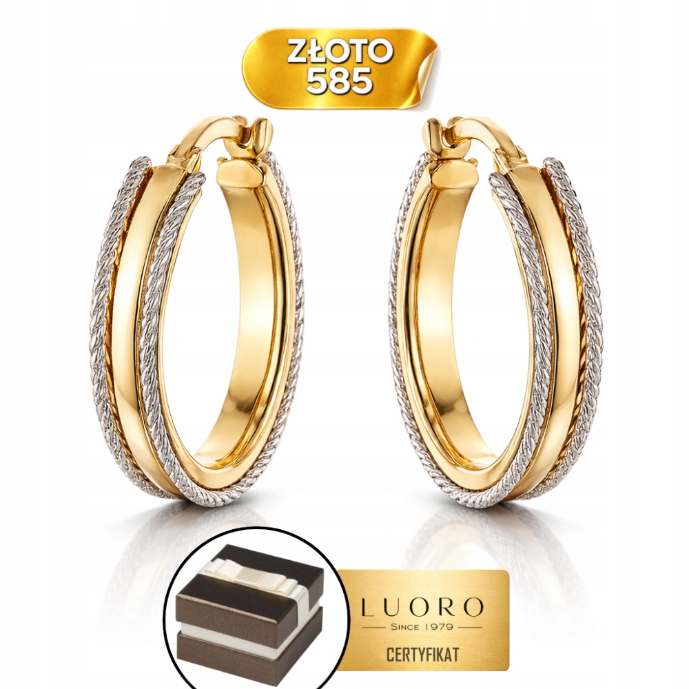 Náušnice Zlaté 585 14K Kolečka Dvoubarevné 19,6 MM Anglické Zapínání