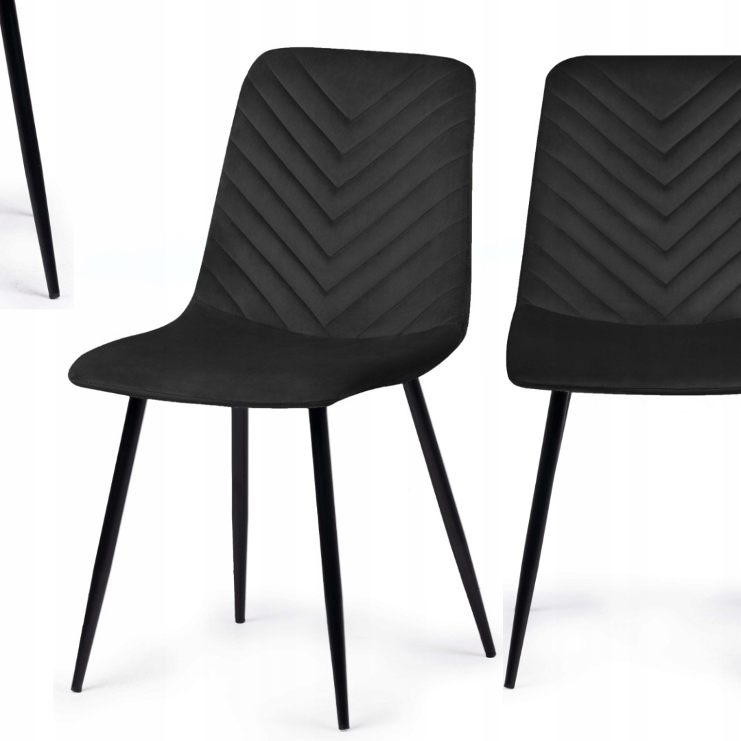 Krzesło tapicerowane czarne welur do salonu kuchni jadalni pikowane Trio