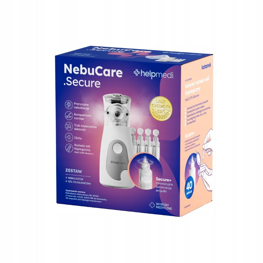 Nebulizator siateczkowy HelpMedi NebuCare.Secure przenośny z maskami