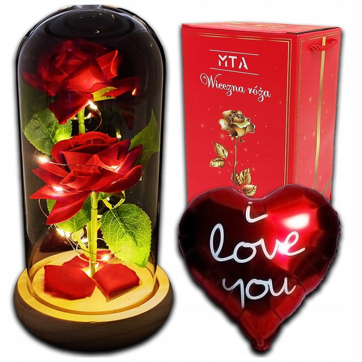 WIECZNA RÓŻA W SZKLE ŚWIECĄCA LED PREZENT NA DZIEŃ MATKI, KOBIET DLA MAMY