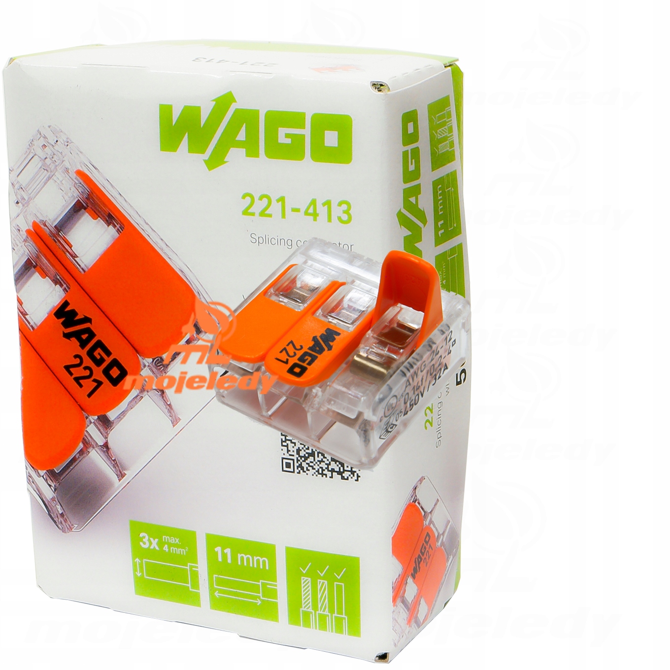 50x elektrická rychlospojka 3x 2,5 až 3x4 Wago 221-413 na drátěné lanko
