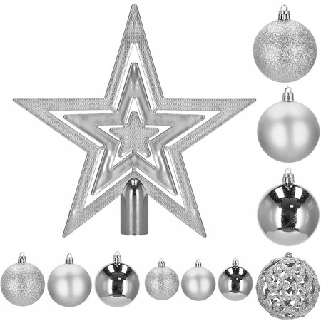 BOMBKI CHOINKOWE ZESTAW XXL 101szt SREBRNE WZORY Kolor odcienie szarości i srebra