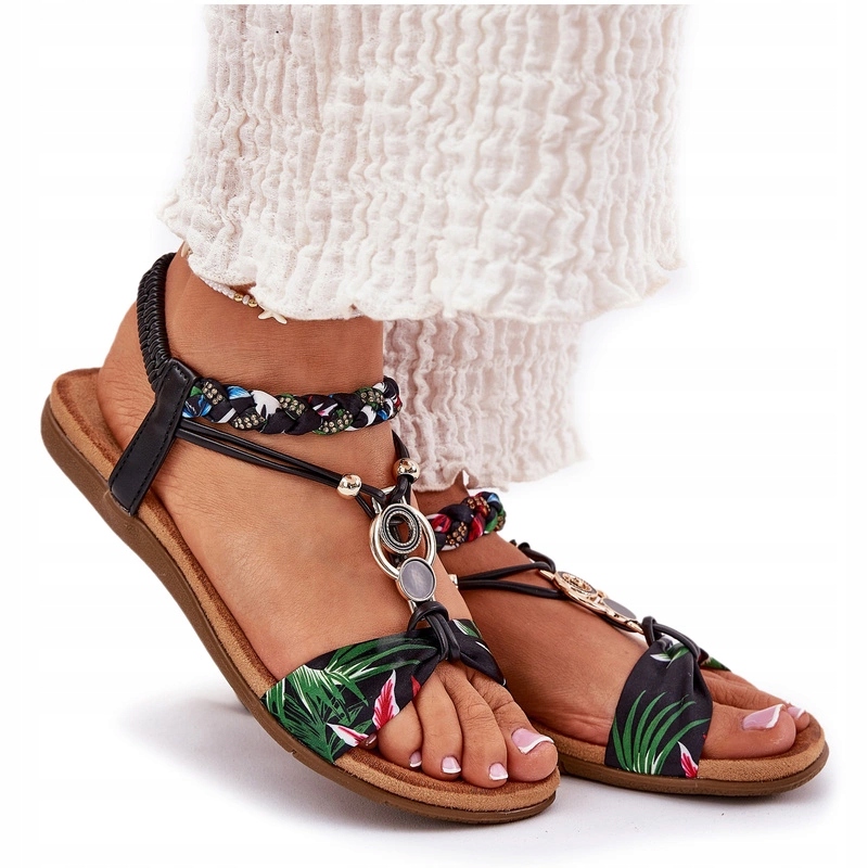 Dámské Sandály Pletený Pásek Ozdoba Zirkony Artiker 56C1318 Černé 38