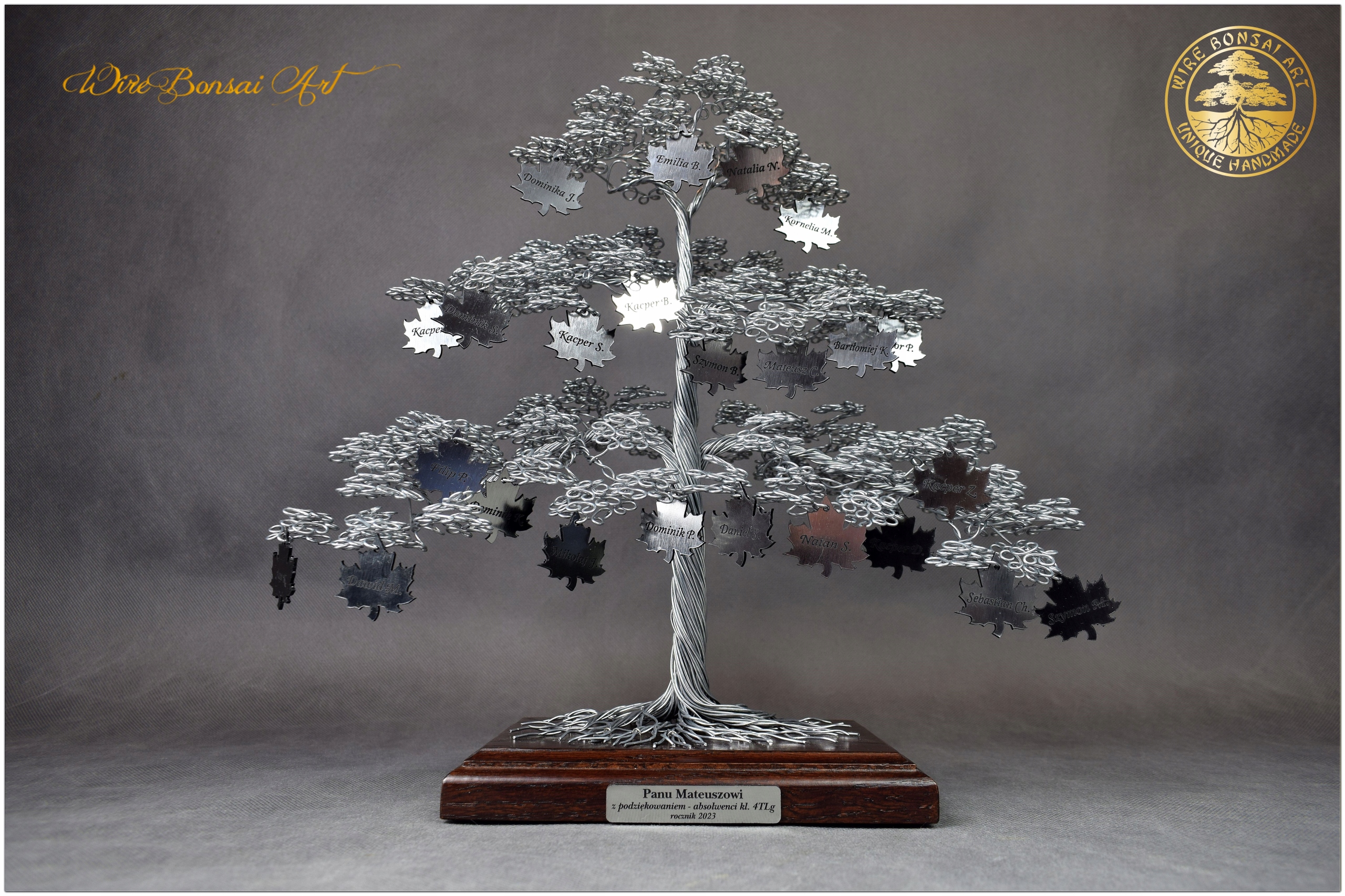 Stromek bonsai, ruční práce, dárek pro učitele, gravírovaná jména