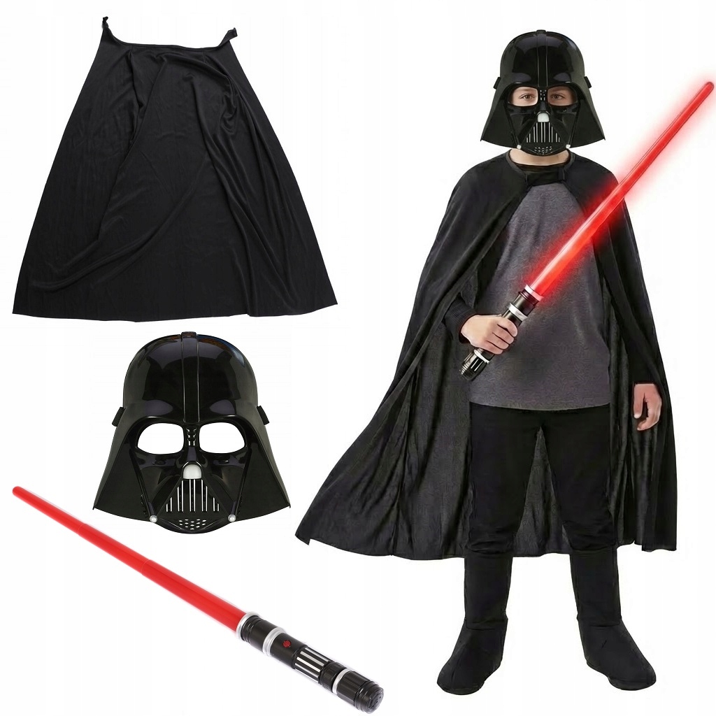 DARTH VADER: PELERYNA + MASKA + CZERWONY MIECZ ŚWIETLNY -DLA FANA STAR WARS