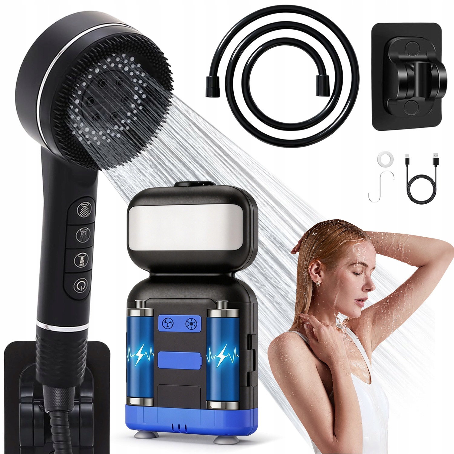 Přenosná Turistická Kempingová Sprcha Usb Akumulátor 8000 Mah S Led