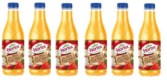 6x 1L Hortex sok tłoczony jabłko butelka Zgrzewka