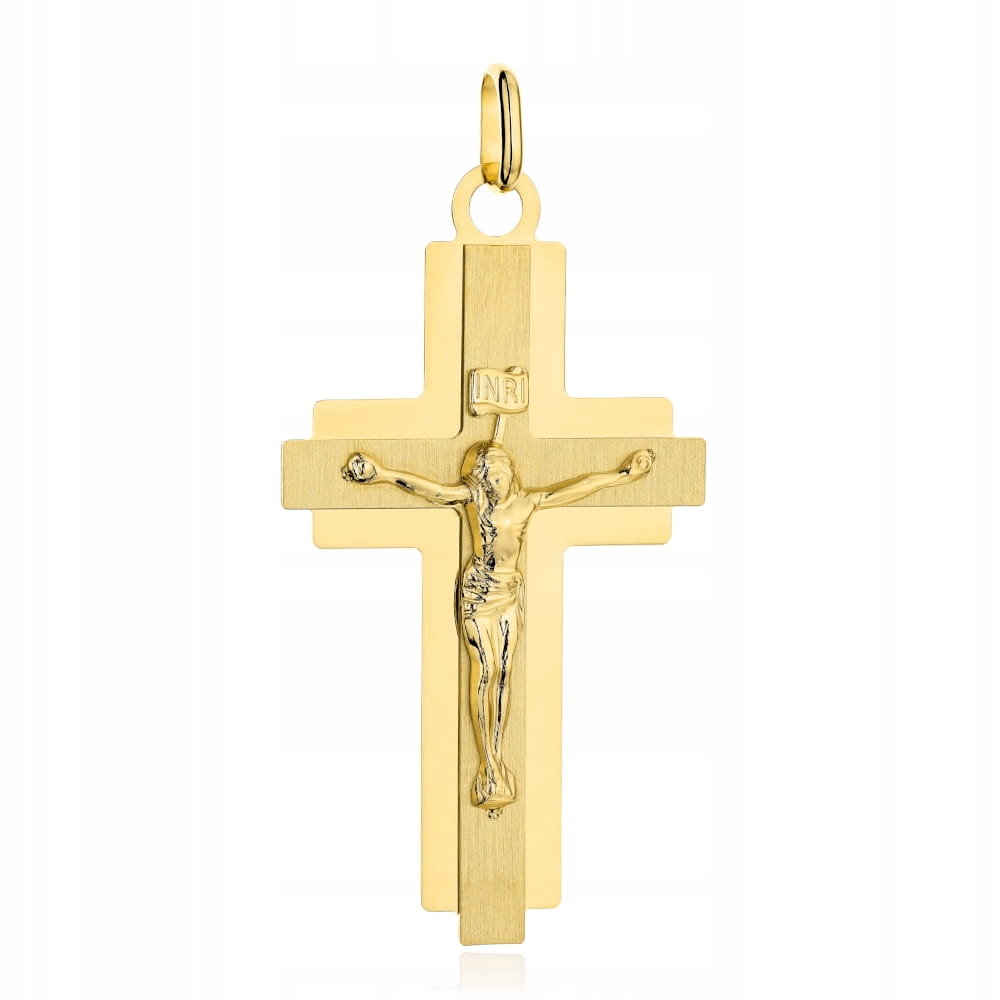 Zlatý křížek 585 s Ježíškem Velký 4.08 g Saténový v lesklé vazbě