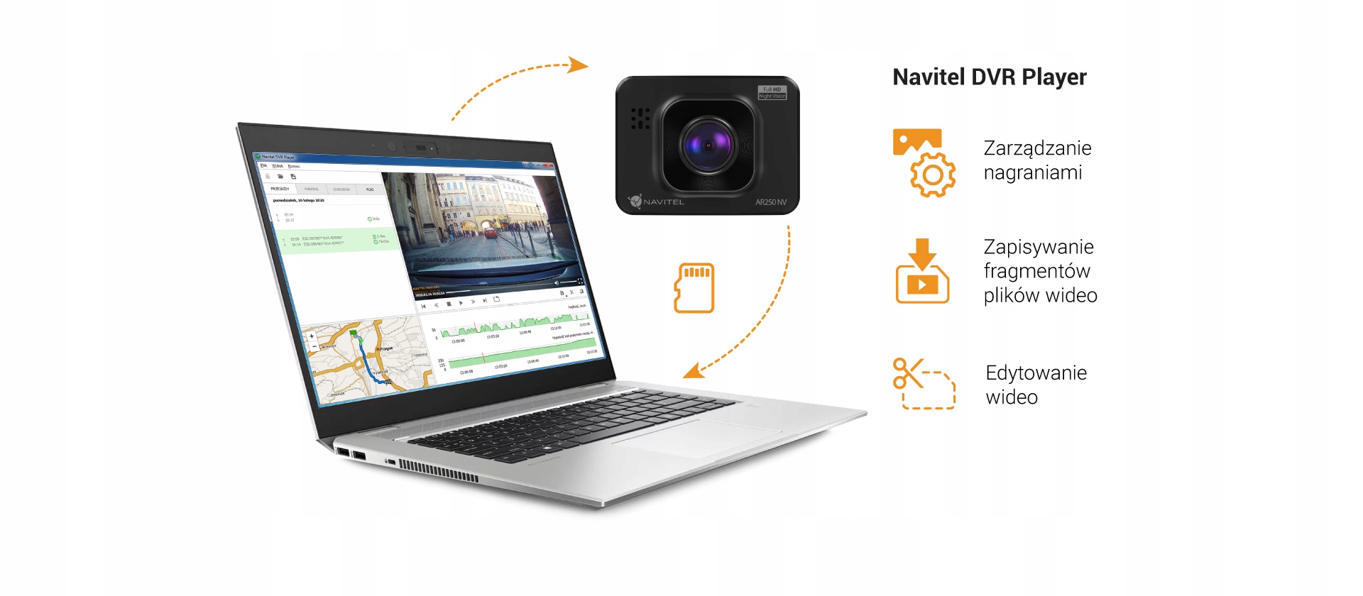 Navitel AR250 Rejestrator jazdy Video kamera 64GB Złącza microUSB