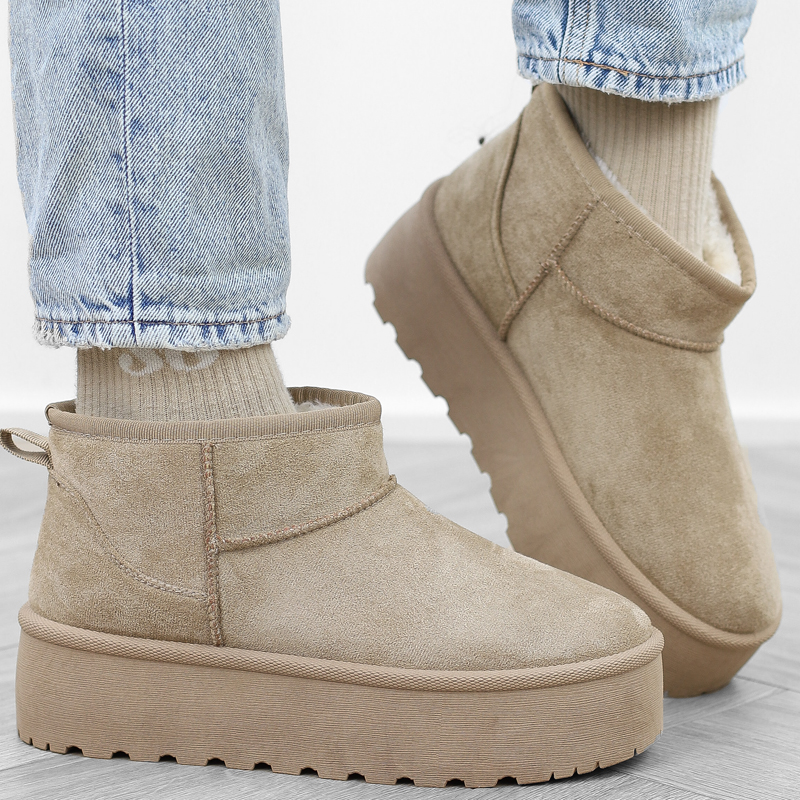 Khaki beżowe botki śniegowce damskie platforma krótkie mukluki TL242 r.40 Marka bez marki