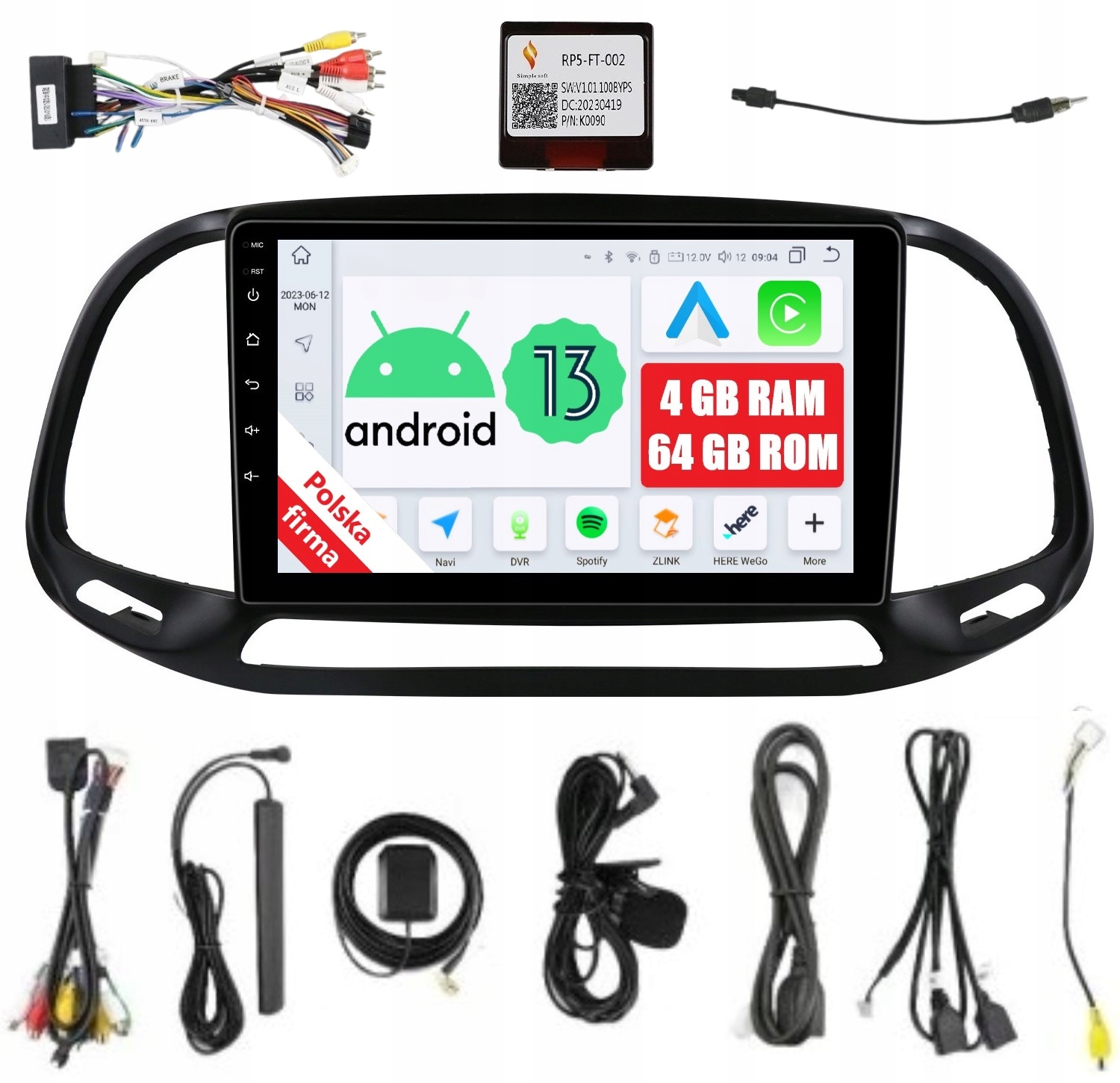 Navigácia Rádio 2DIN Android Fiat Doblo 4 IV 4/64 Gb Dsp Carplay Lte