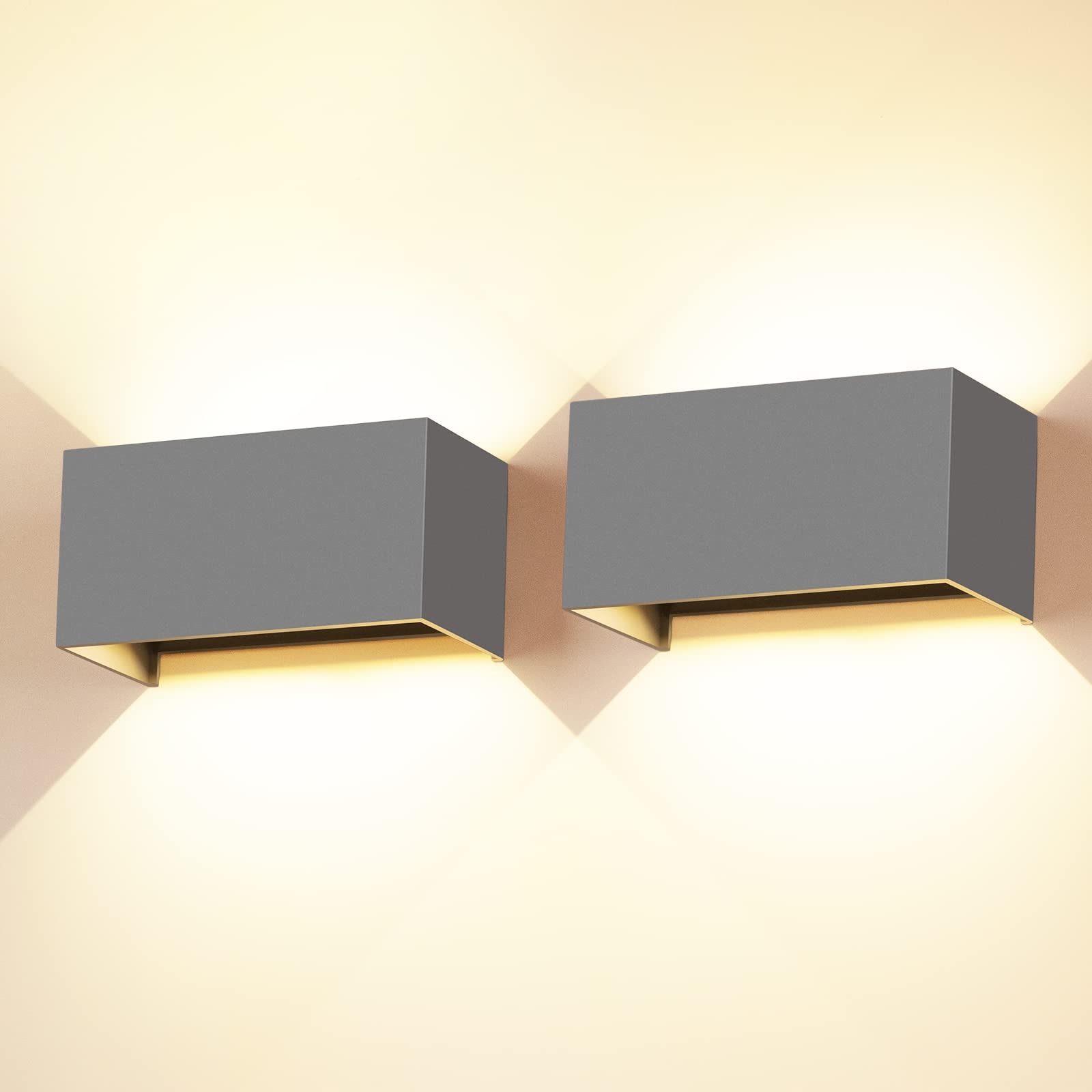 CWYCFW 2 Sztuki 24W LED Wandleuchte 3000K Ciepła Biała IP65 Szara