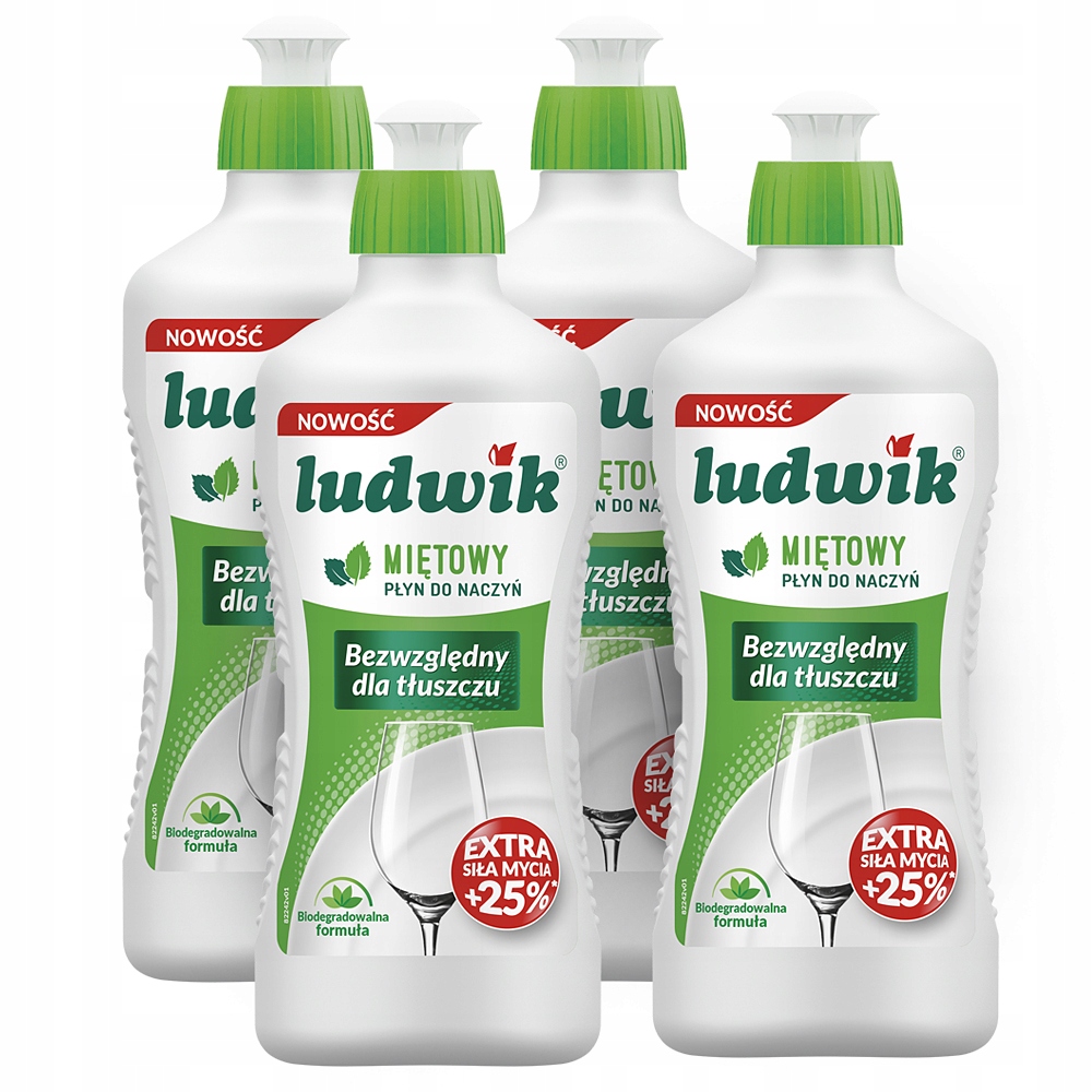 

4X Ludwik Płyn Mycia Zmywania Naczyń Miętowy 900G