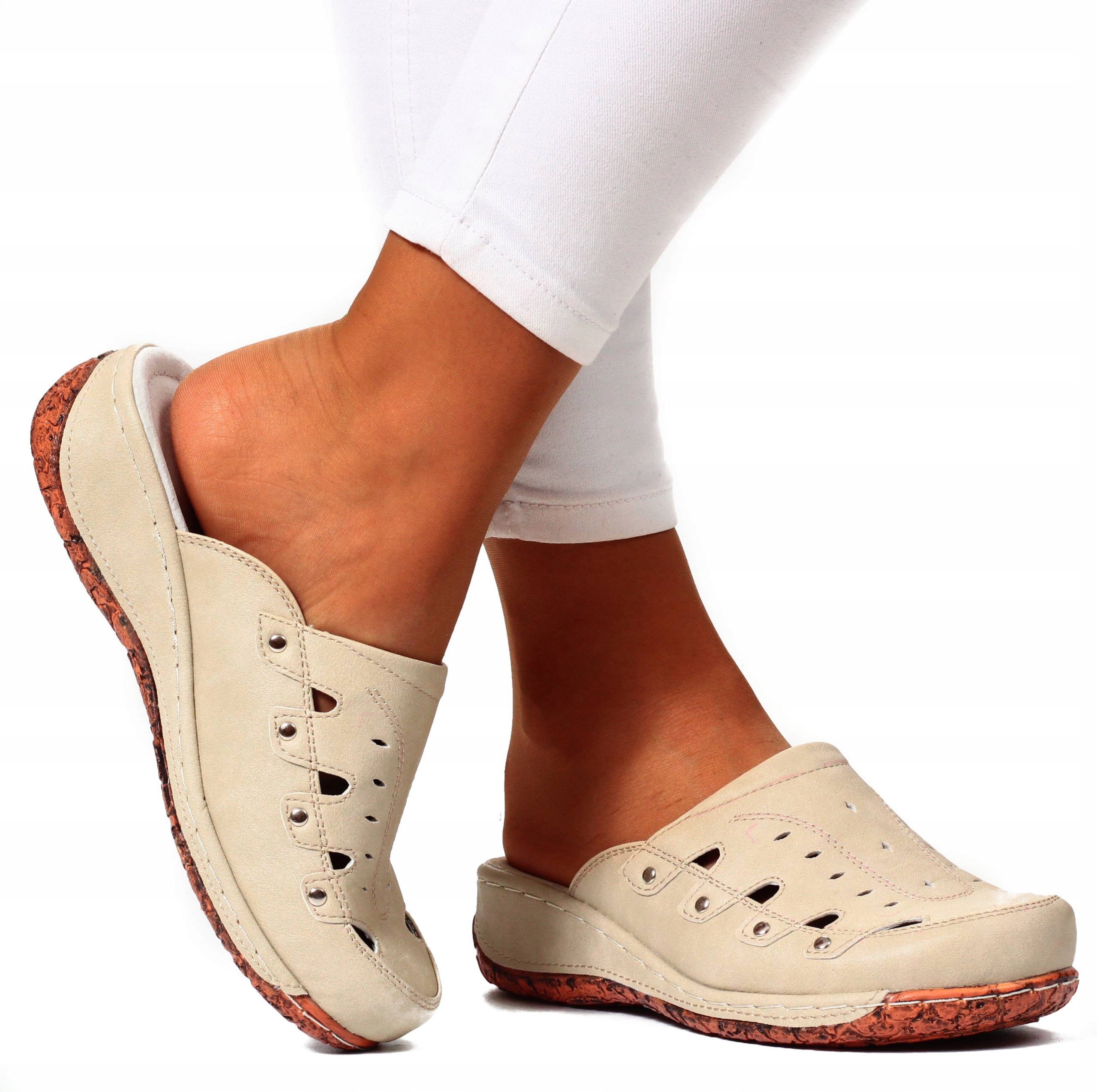 ORTOPEDYCZNE KLAPKI DAMSKIE LEKKIE SZYTE SKÓRA Marka inna