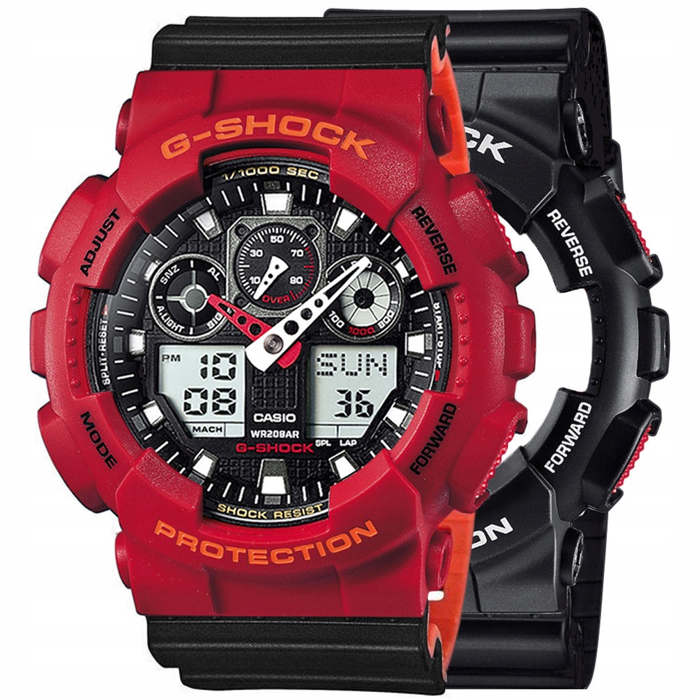 Sada G-shock GA-100-1A4ER Červená Černá, Červená