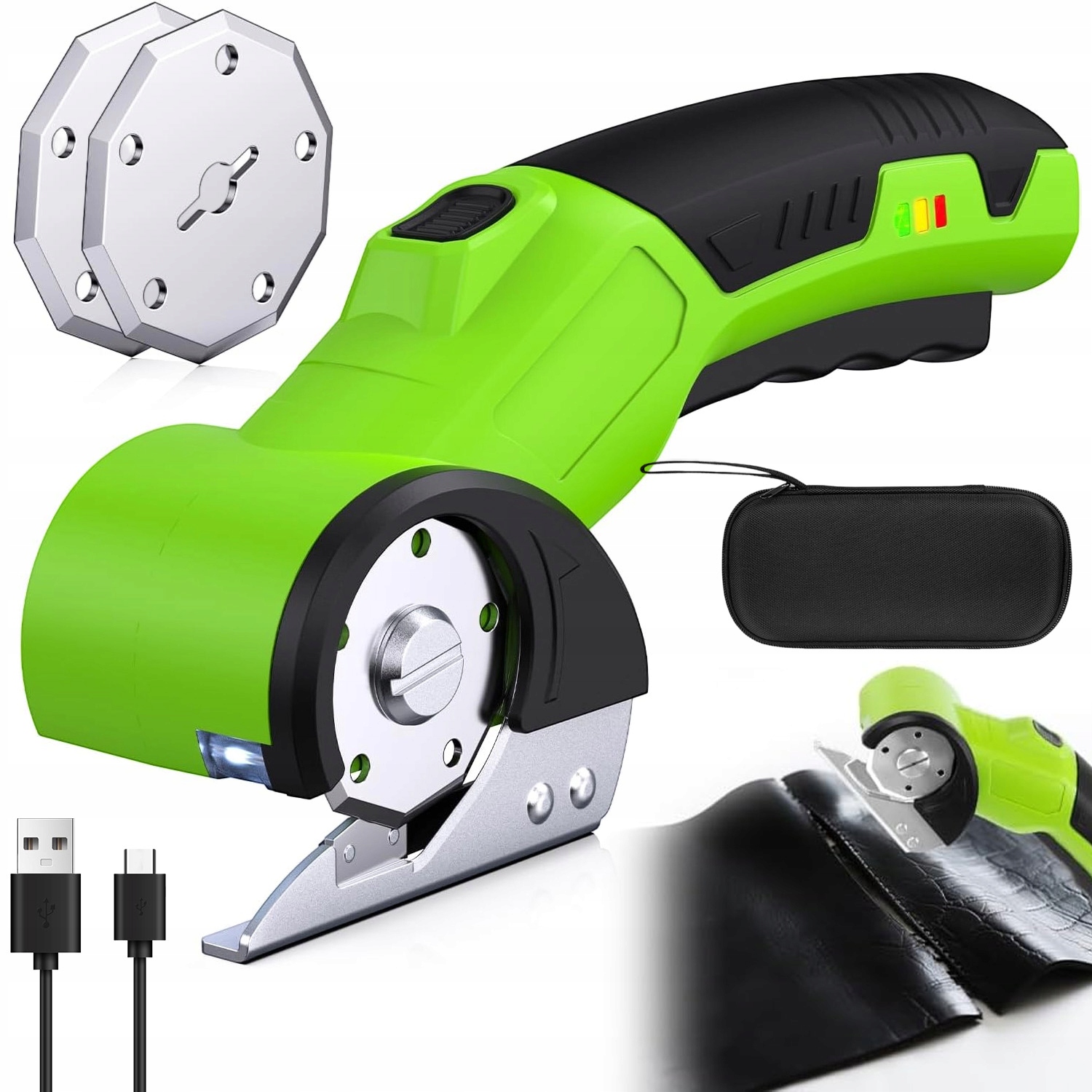 Elektrické Akumulátorové Nůžky Rotační Nůž 2000 Mah Se 2 Čepelemi
