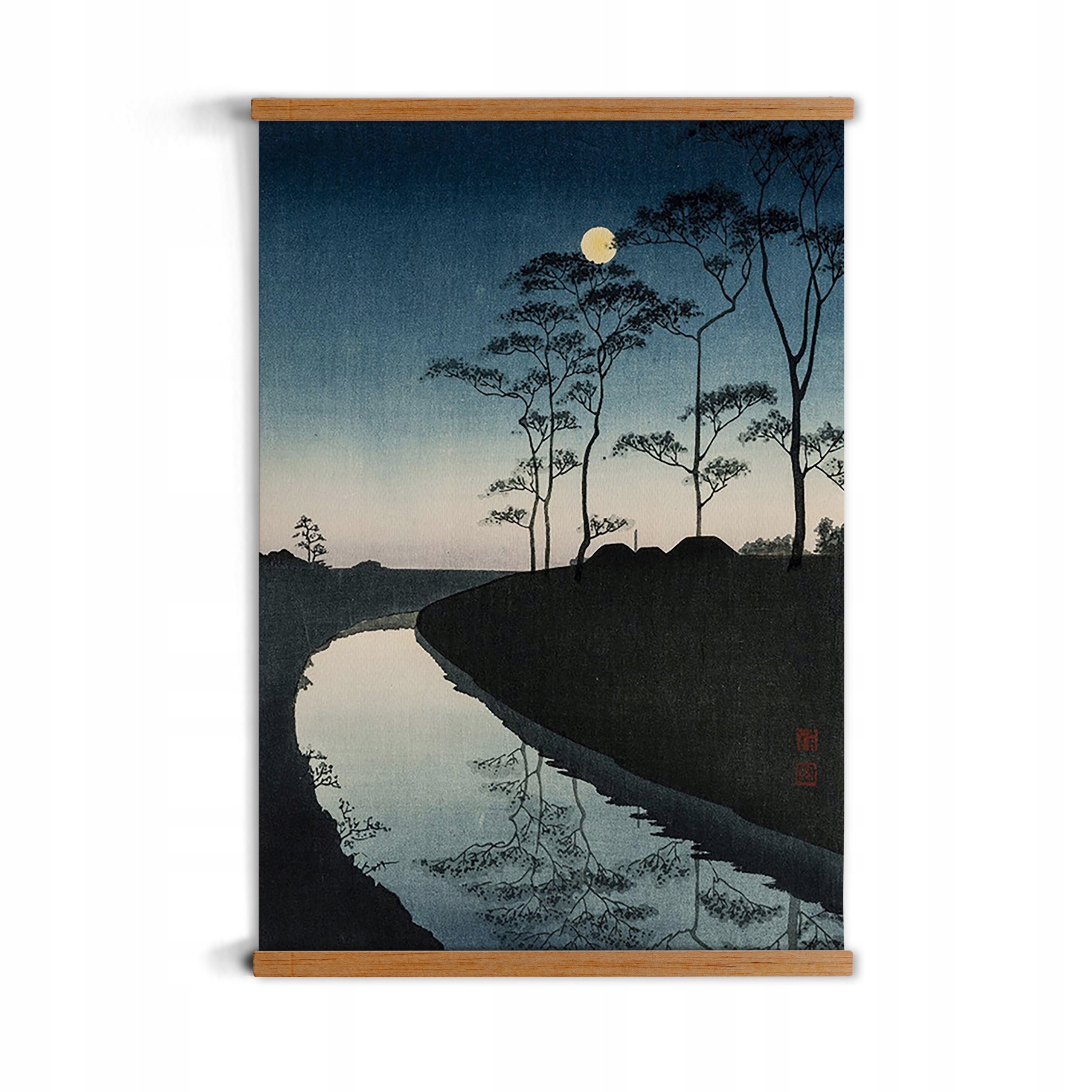 

Zmierzch rzeka grafika w ramce vintage A3 drewno