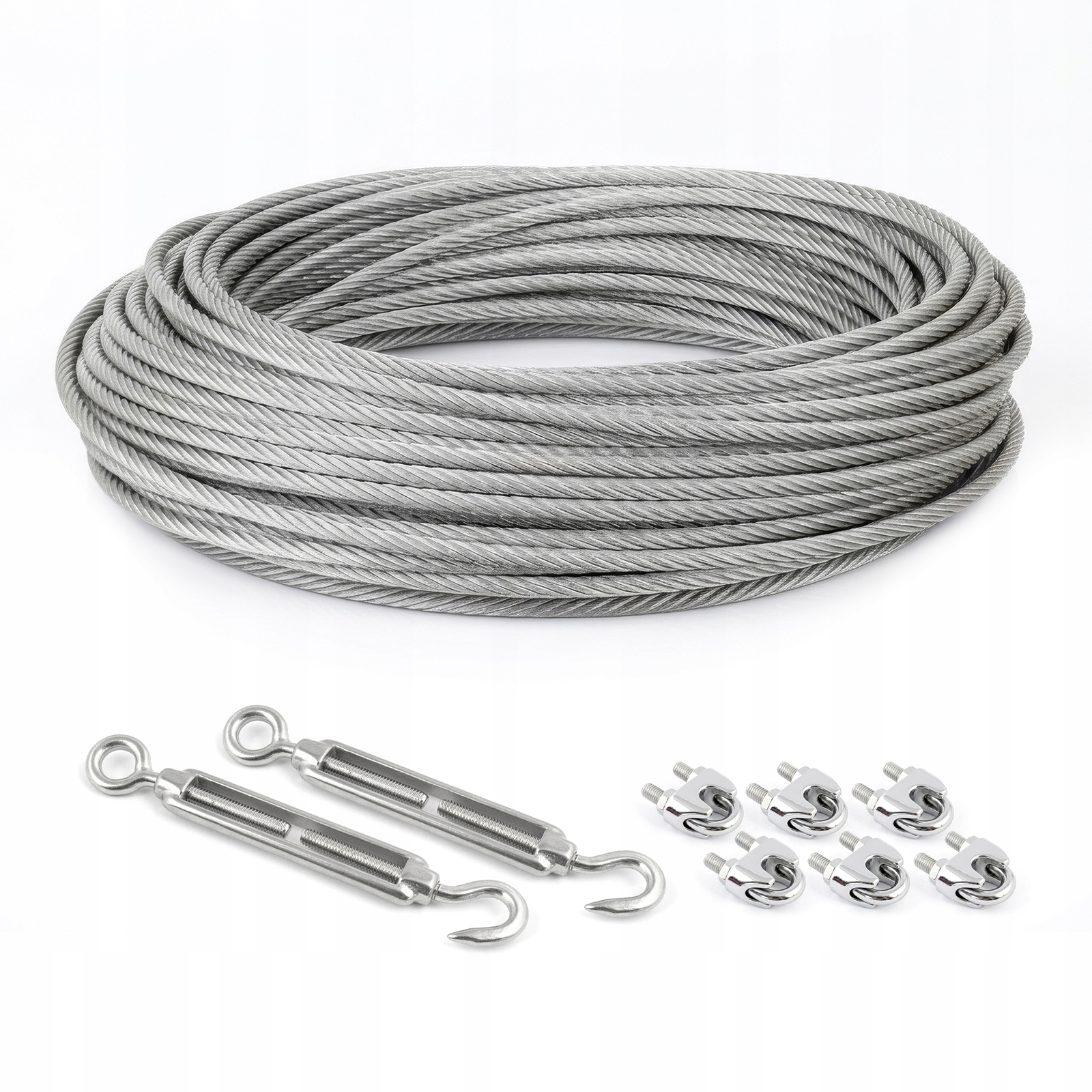 Sada nerezového lana 6 mm 7x19 20 m 6 x svorka 2 x římský šroub O-h