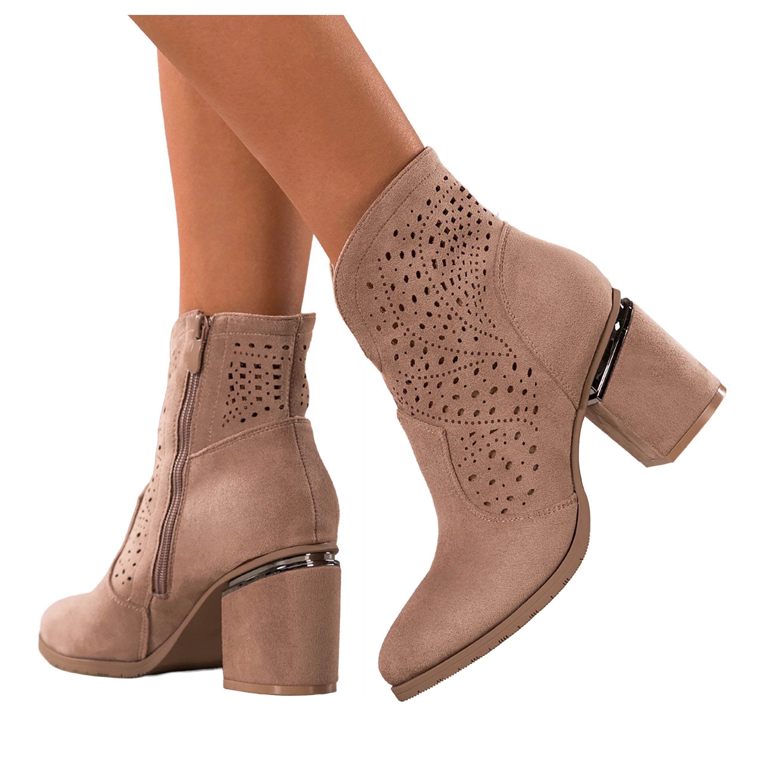 Béžové dámské kotníkové boty Na Podpatku Ocelová ozdoba Pohodlné Módní Ažurové vel. 40