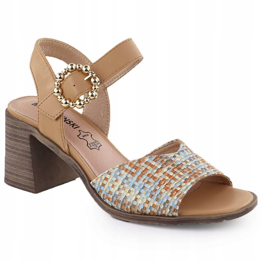 Sandály na podpatku z béžového úpletu M.Daszyński 40