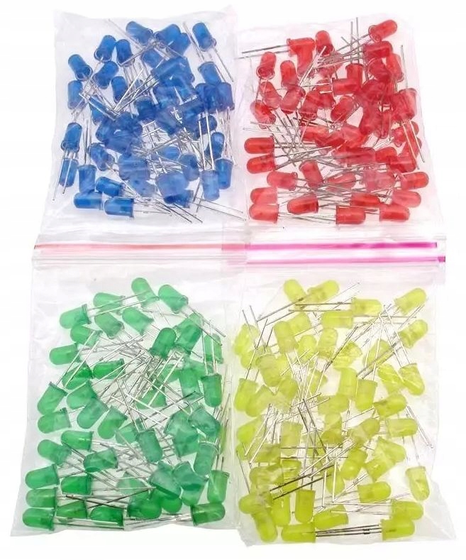 Zestaw diod LED 5 mm mat 4x50 sztuk w kolorach R/G/B/Y, ZDL007210