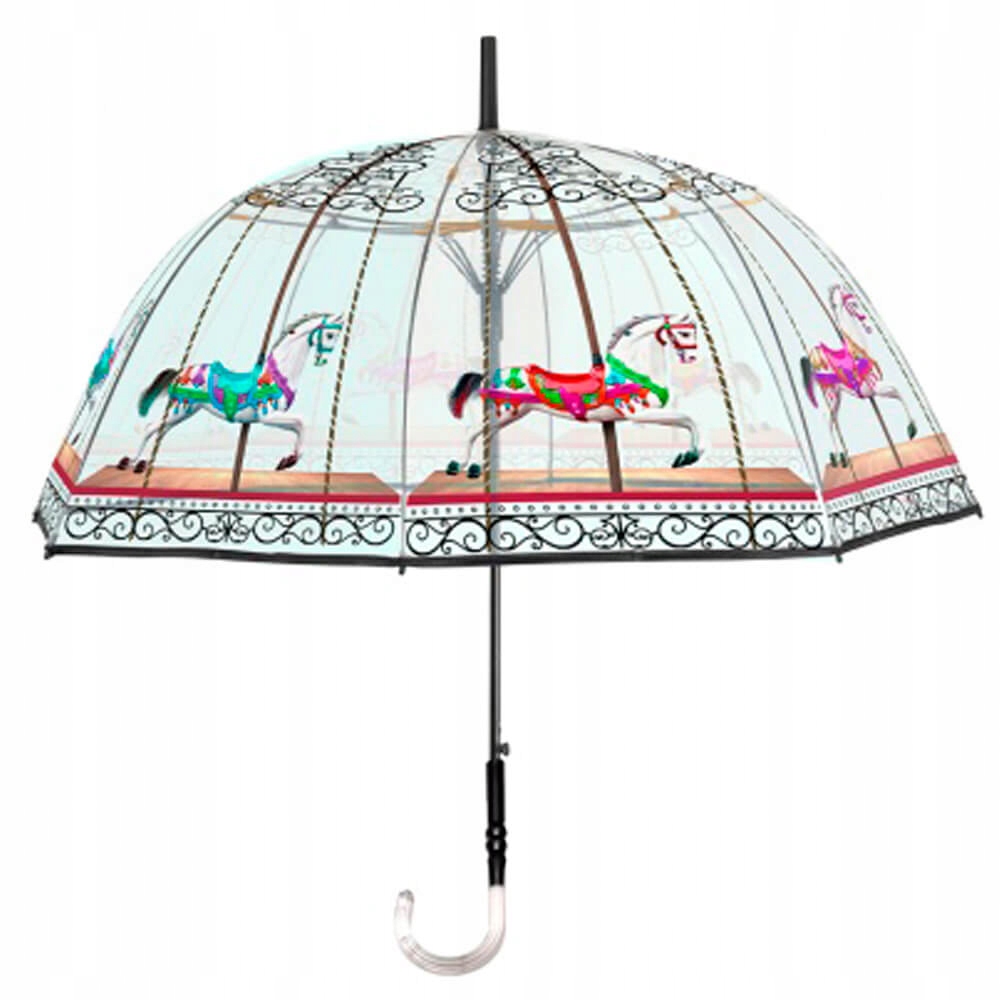 GŁĘBOKA PRZEZROCZYSTA PARASOLKA DAMSKA KARUZELA