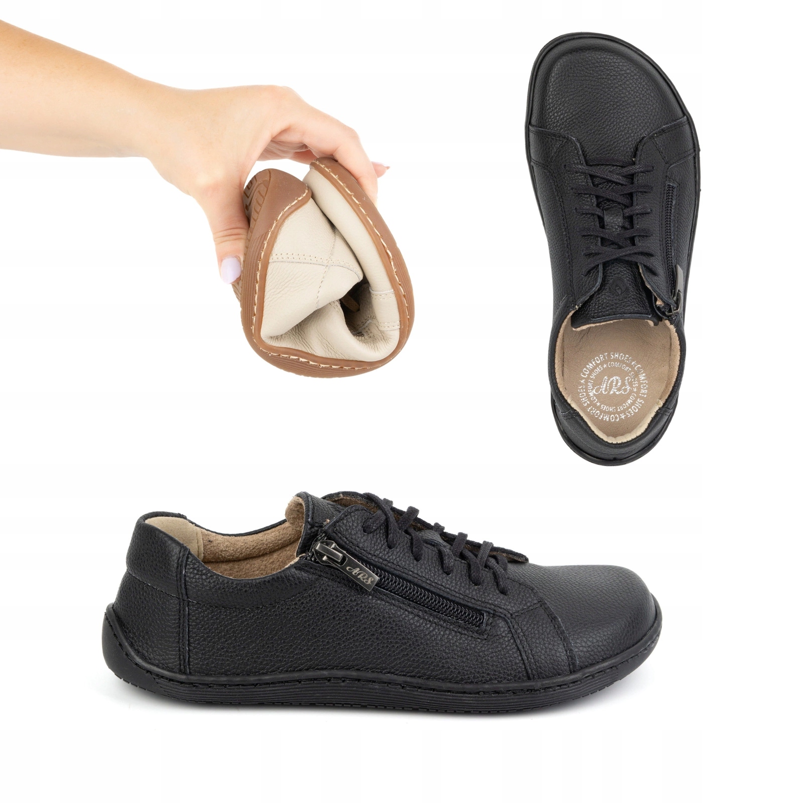 Dámské minimalistické kožené barefootové boty model 1243 černé 37