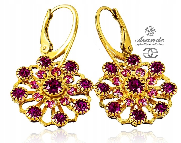 Křišťálové Náušnice Fuchsia Zlaté Stříbro Arande