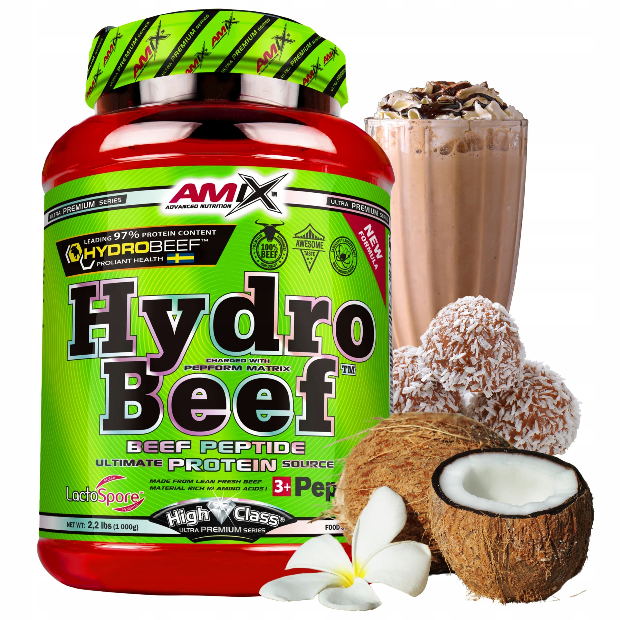 Amix Hydro Beef Hovězí protein Kokos Čokoláda 1 kg Bílkoviny Hovězí protein