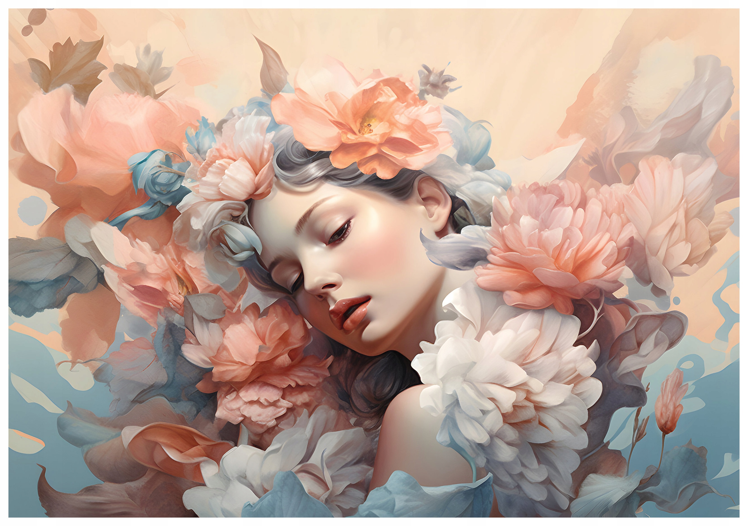 Fototapeta Žena s květinami, pastelové růže a pivoňky 416x254, vinyl lepidlo